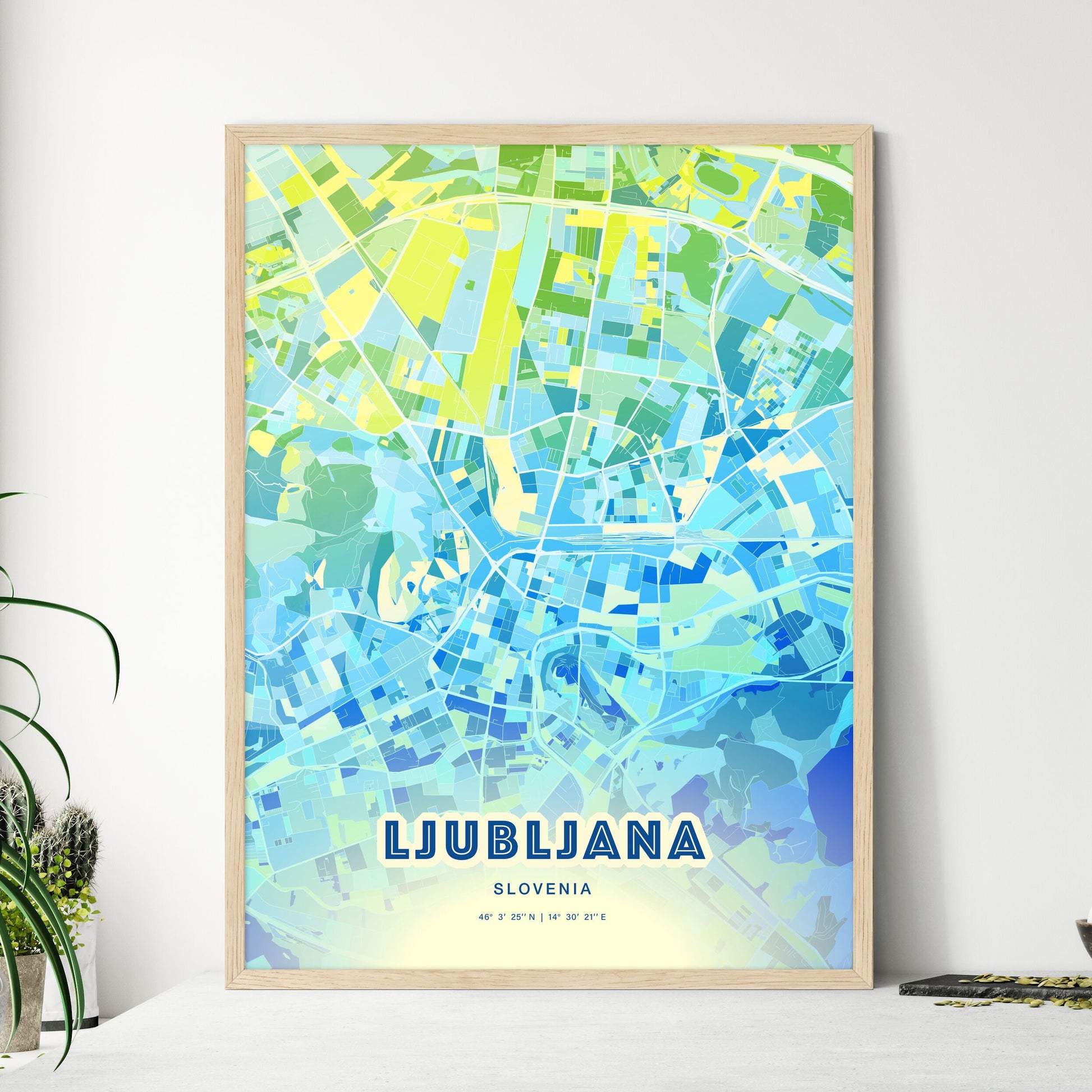 Colorful Ljubljana Slovenia Fine Art Map Cool Blue