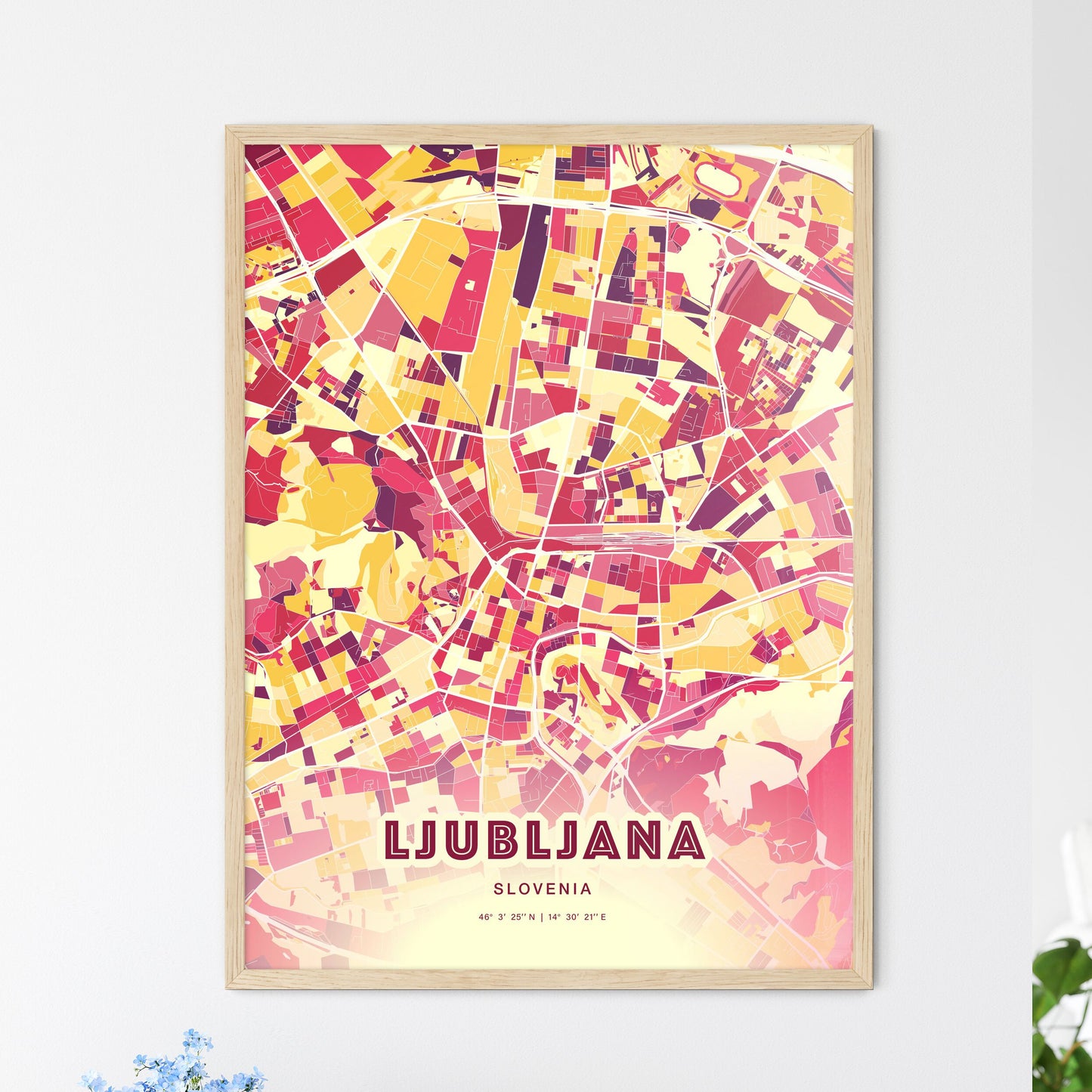 Colorful Ljubljana Slovenia Fine Art Map Hot Red
