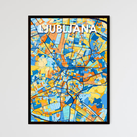 LJUBLJANA SLOVENIA Vibrant Colorful Art Map Poster Blue Orange