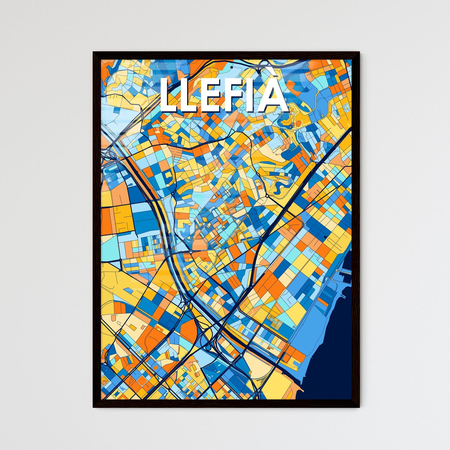 LLEFIÀ SPAIN Vibrant Colorful Art Map Poster Blue Orange