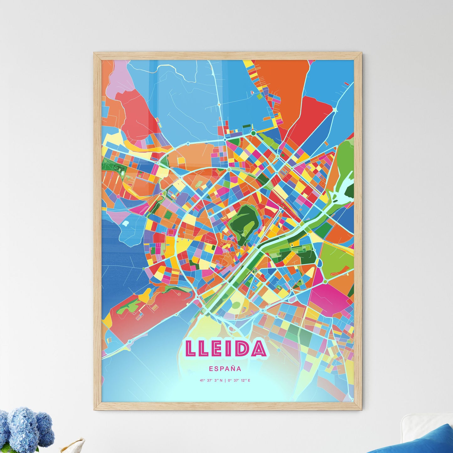 Colorful Lleida Spain Fine Art Map Crazy Colors