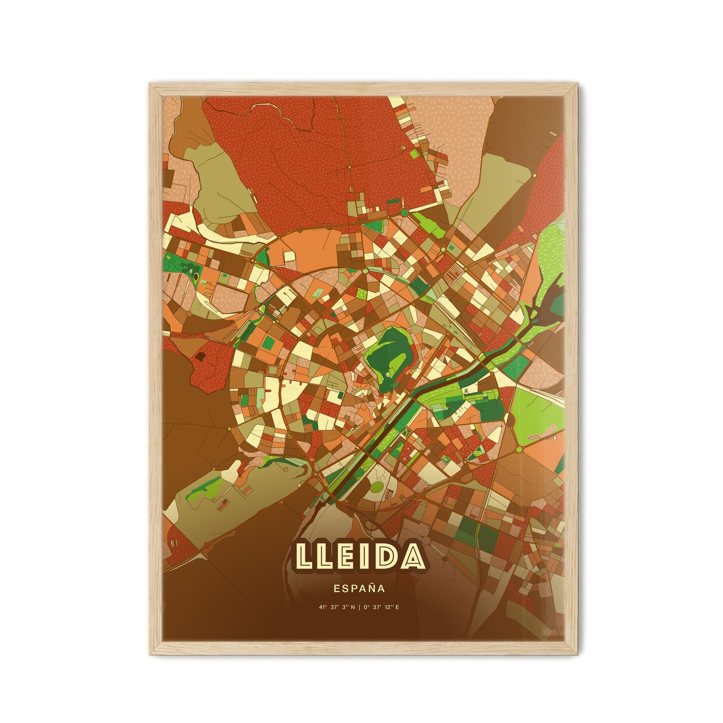 Colorful Lleida Spain Fine Art Map Farmhouse