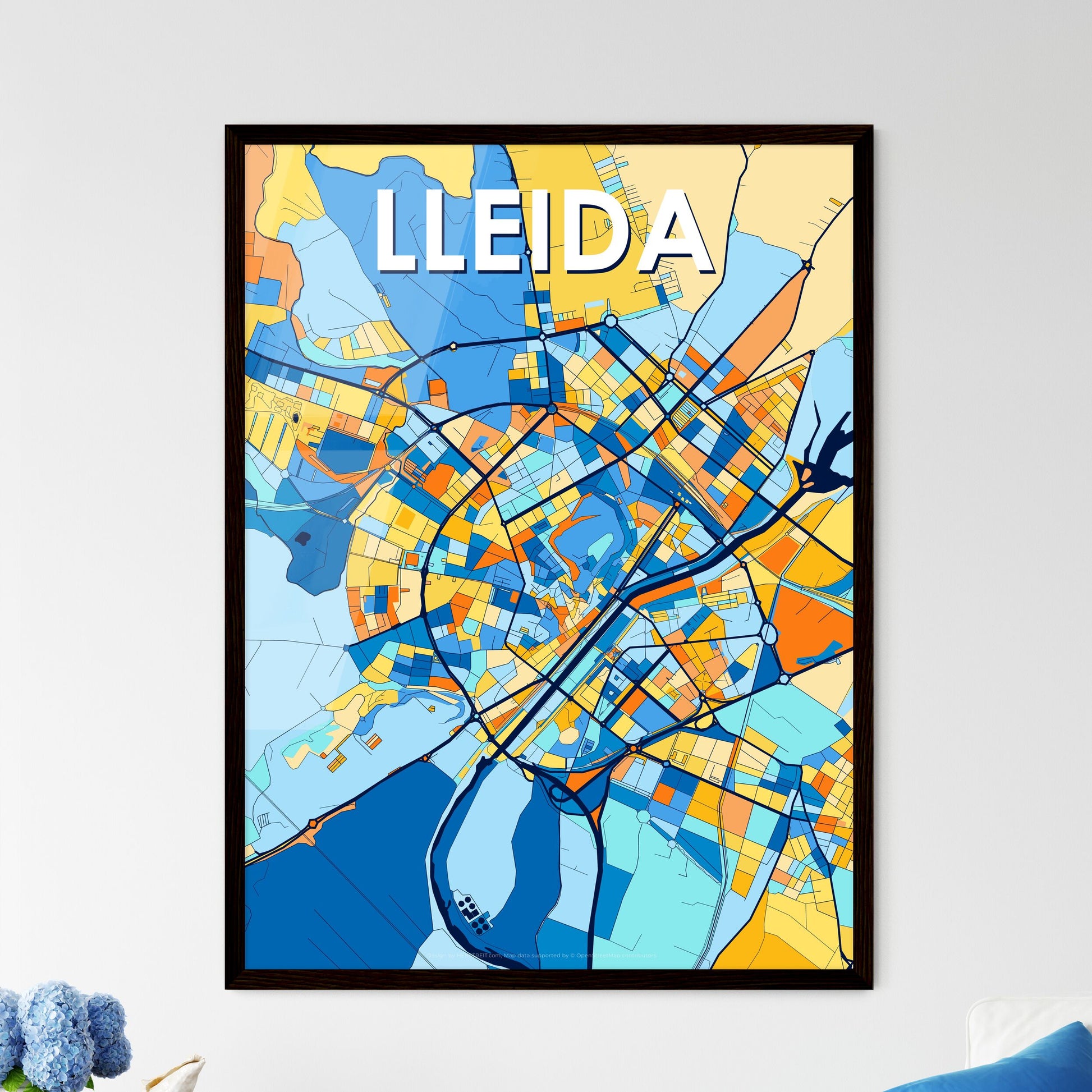 LLEIDA SPAIN Vibrant Colorful Art Map Poster Blue Orange