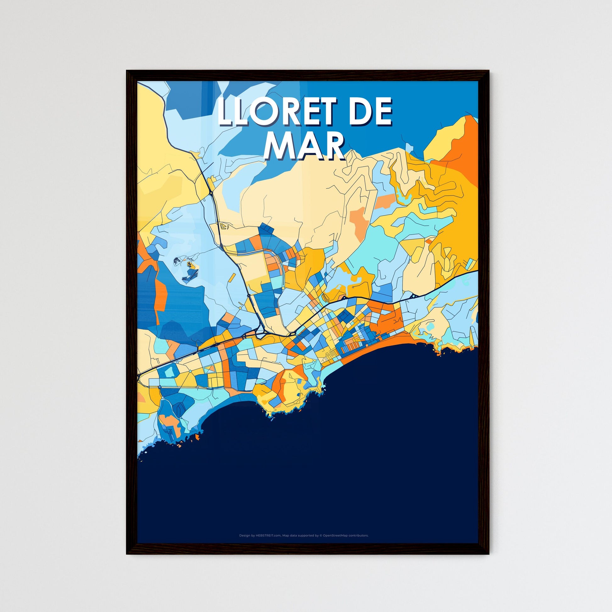 LLORET DE MAR SPAIN Vibrant Colorful Art Map Poster Blue Orange