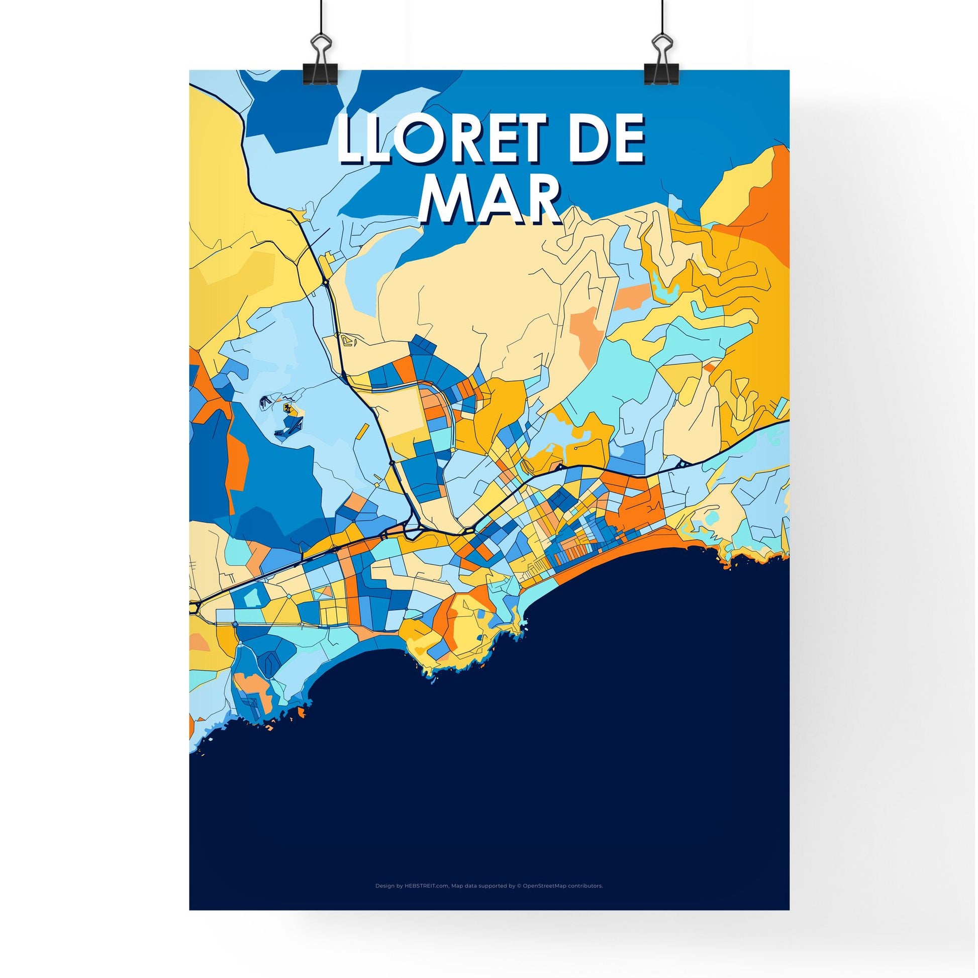 LLORET DE MAR SPAIN Vibrant Colorful Art Map Poster Blue Orange