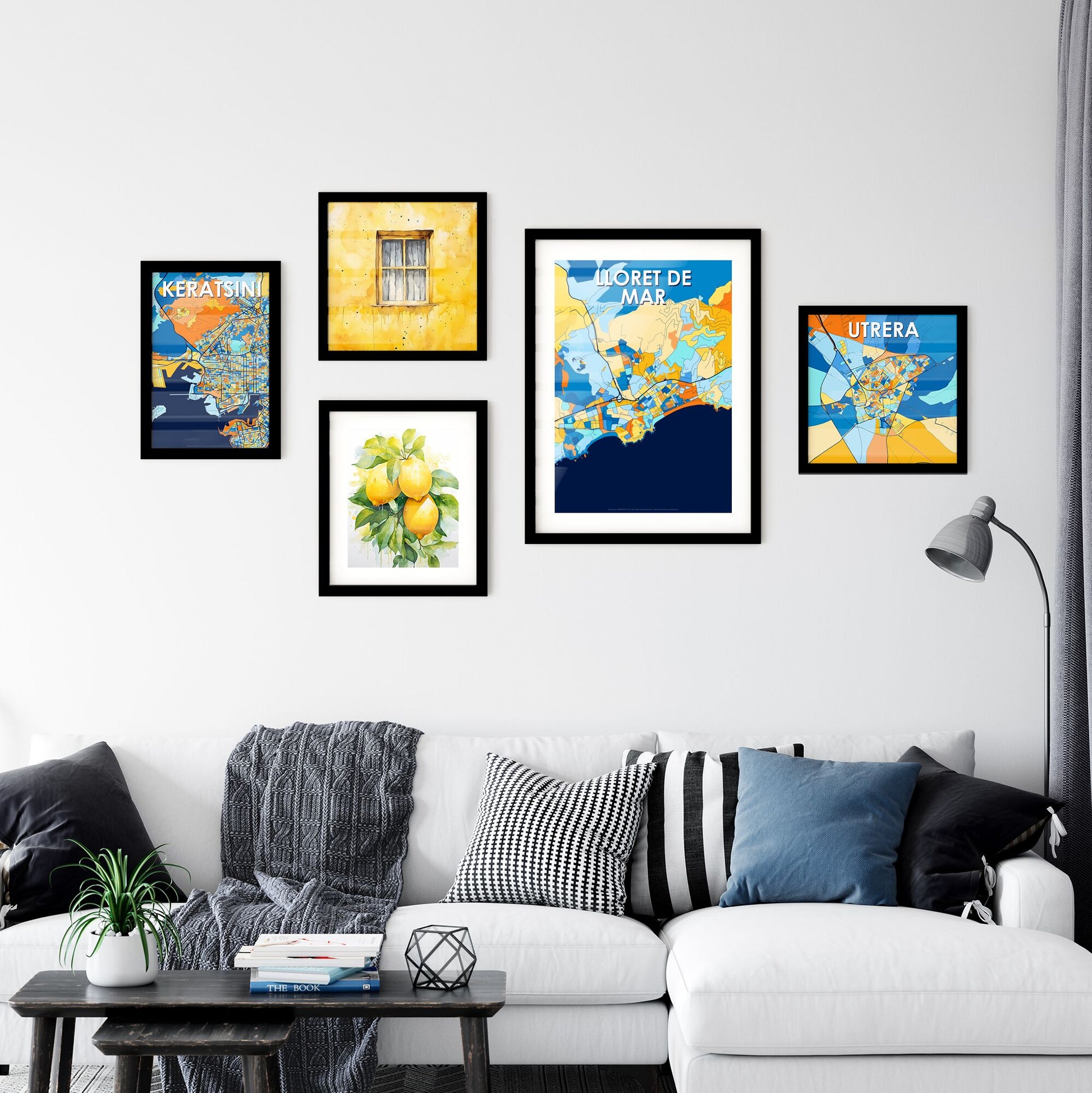 LLORET DE MAR SPAIN Vibrant Colorful Art Map Poster Blue Orange