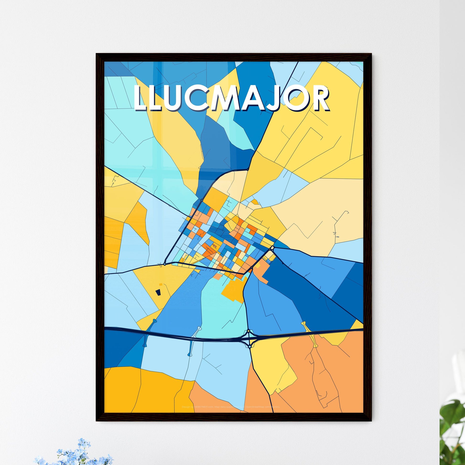 LLUCMAJOR SPAIN Vibrant Colorful Art Map Poster Blue Orange