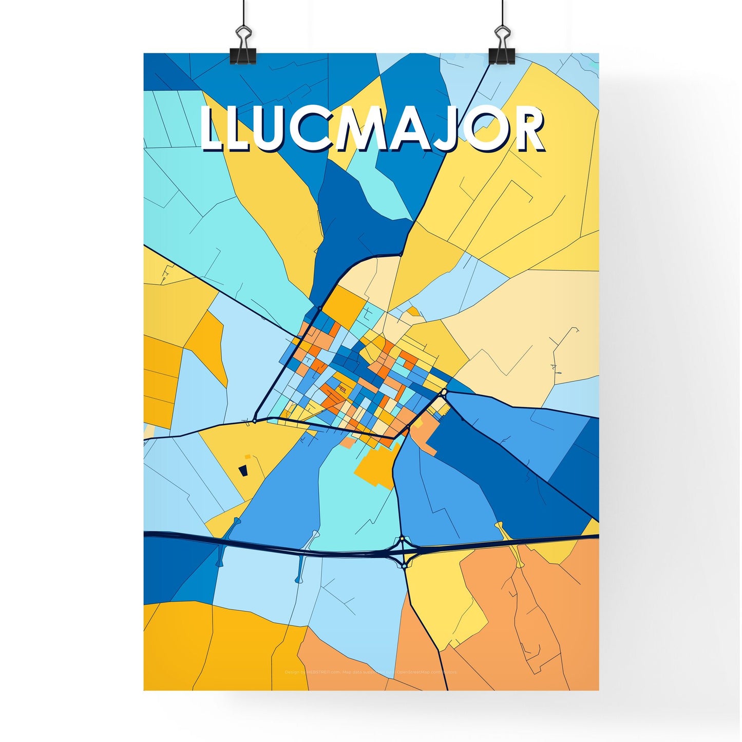 LLUCMAJOR SPAIN Vibrant Colorful Art Map Poster Blue Orange