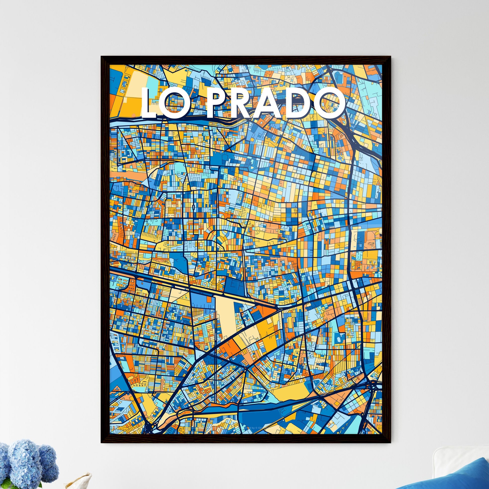 LO PRADO CHILE Vibrant Colorful Art Map Poster Blue Orange