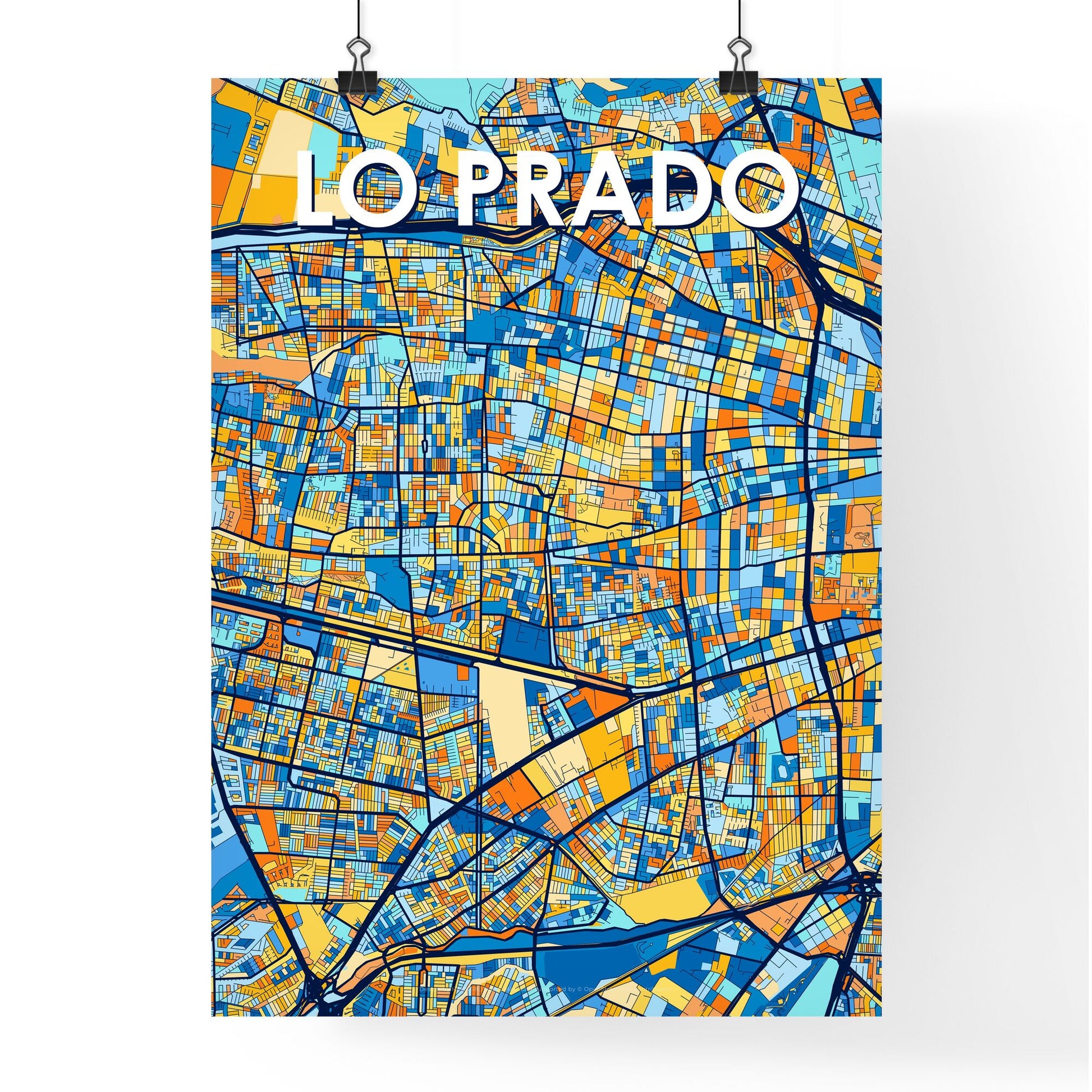 LO PRADO CHILE Vibrant Colorful Art Map Poster Blue Orange