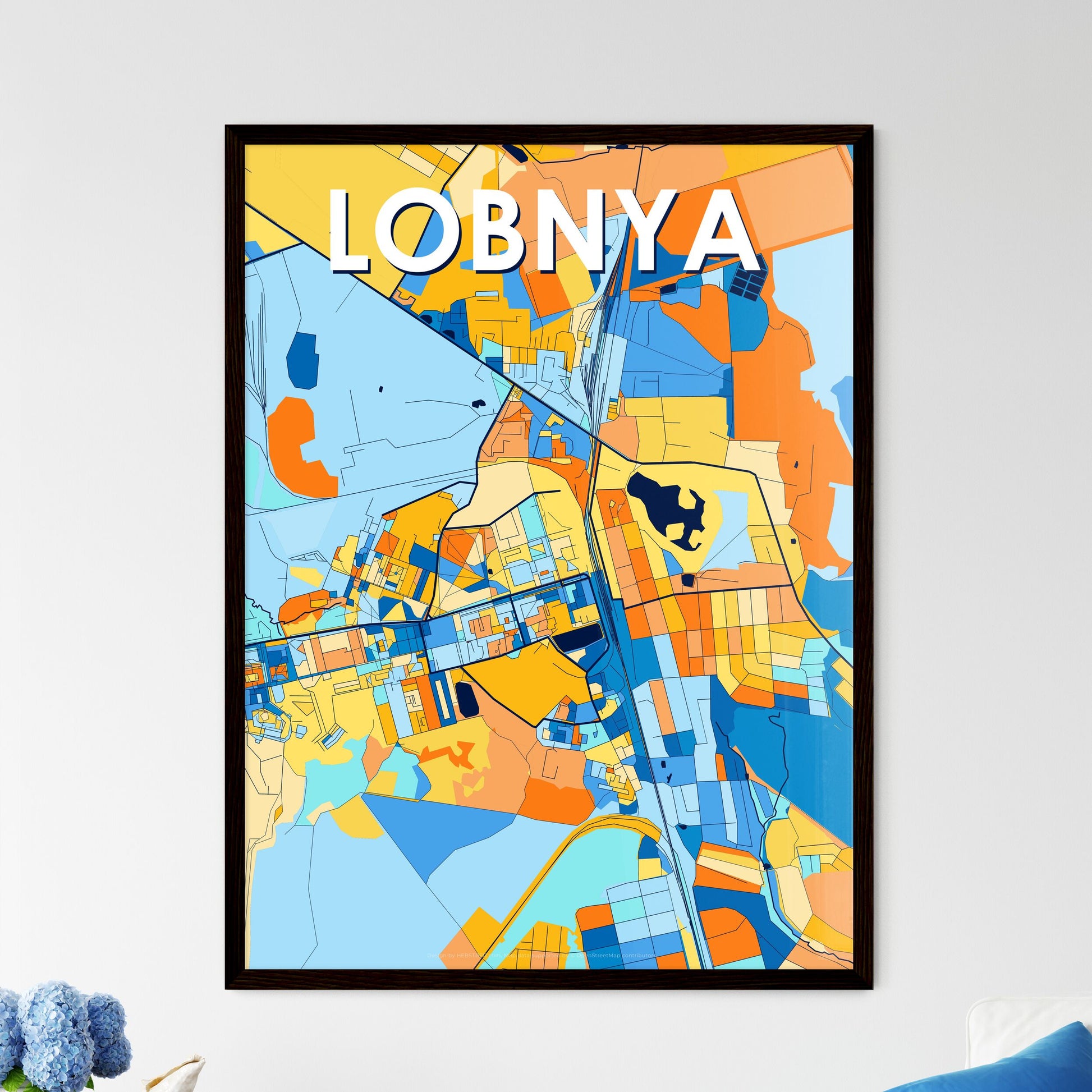 LOBNYA RUSSIA Vibrant Colorful Art Map Poster Blue Orange