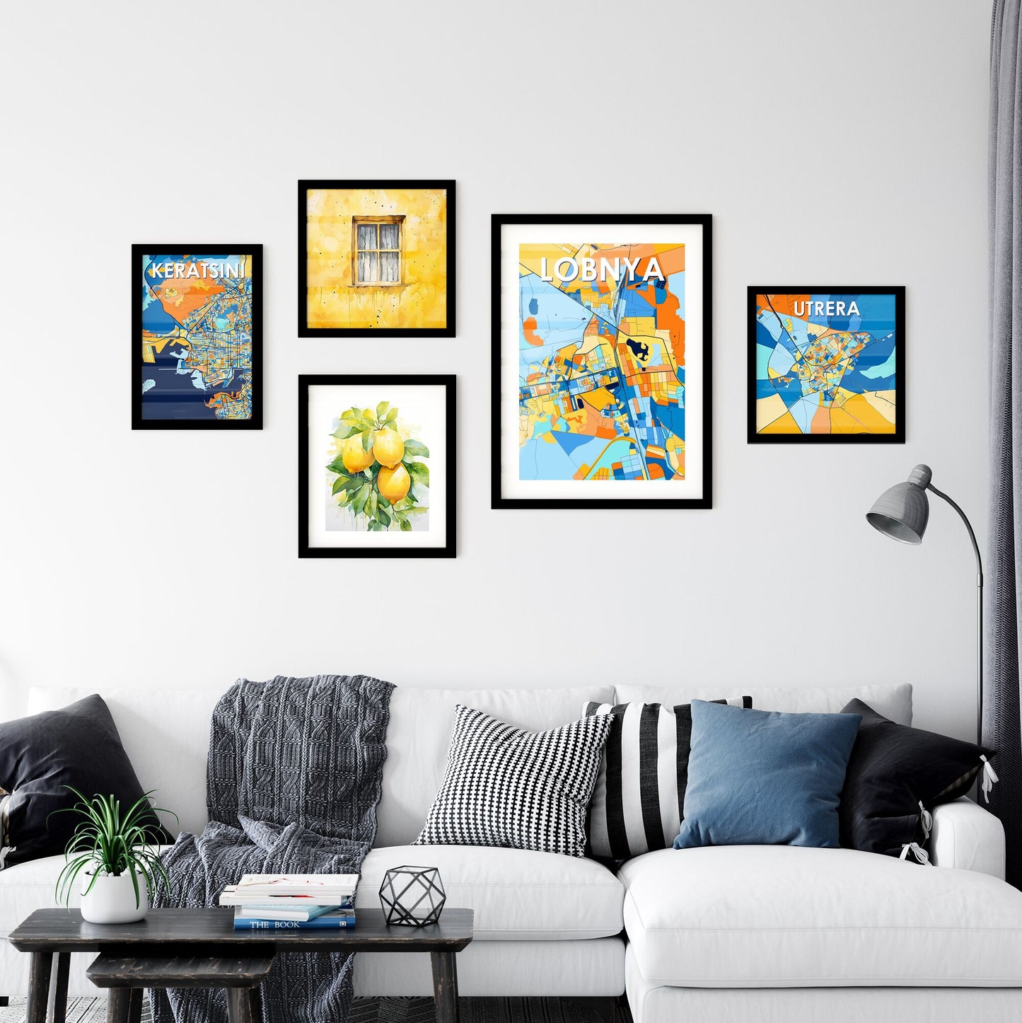 LOBNYA RUSSIA Vibrant Colorful Art Map Poster Blue Orange