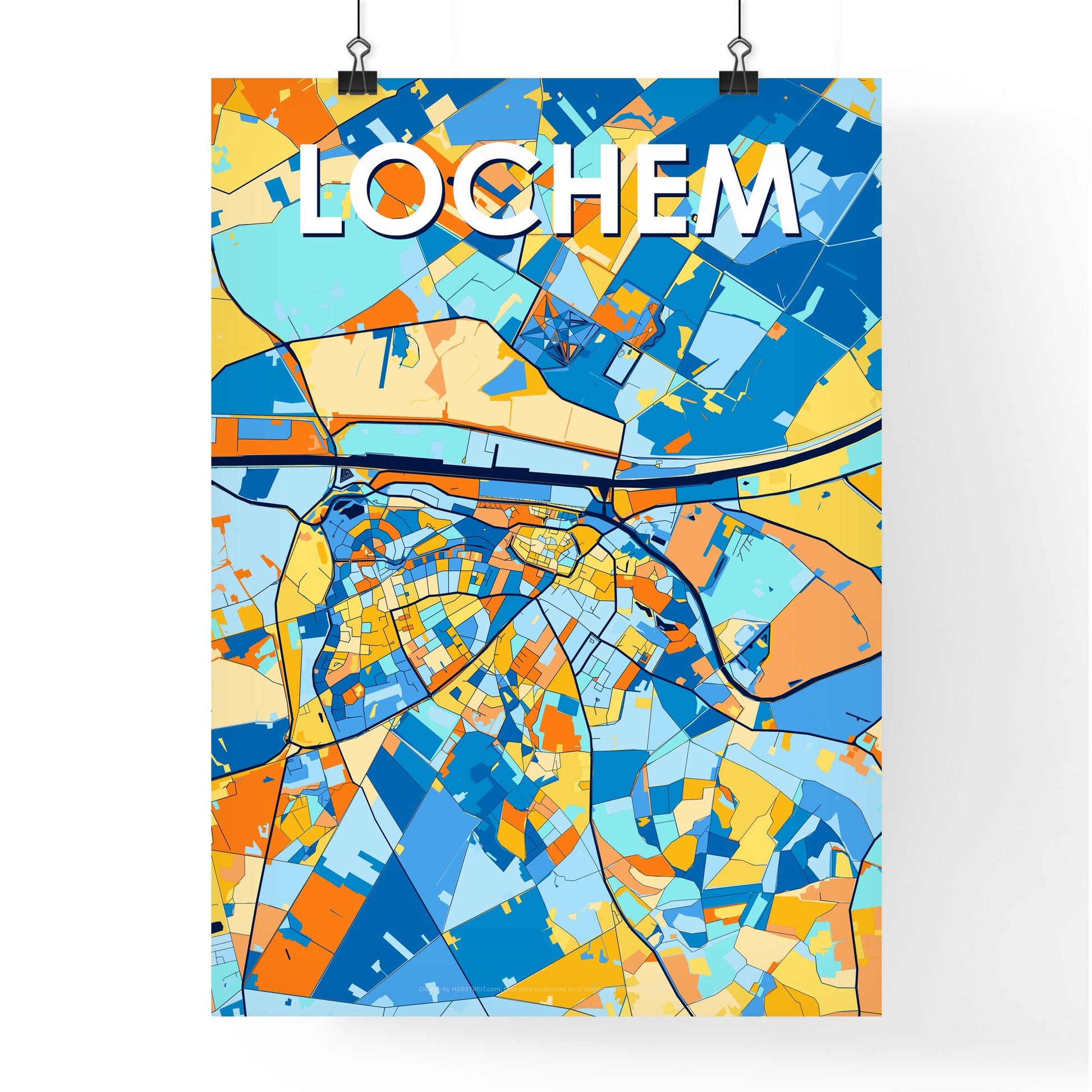 LOCHEM NETHERLANDS Vibrant Colorful Art Map Poster Blue Orange