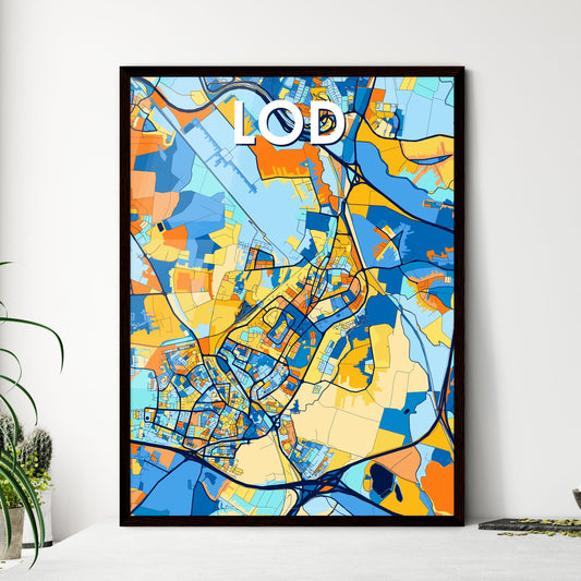 LOD ISRAEL Vibrant Colorful Art Map Poster Blue Orange