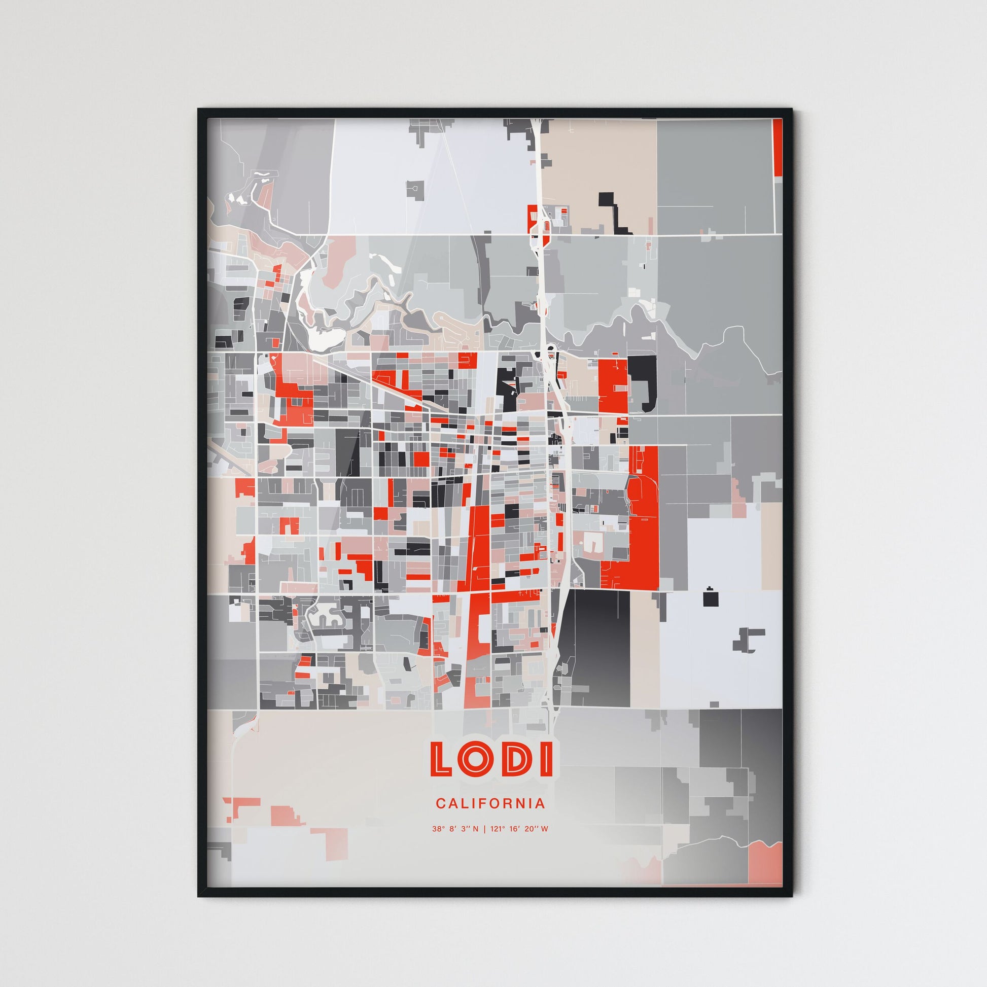Colorful Lodi California Fine Art Map Modern Expressive