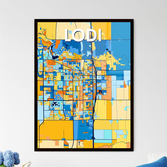 LODI CALIFORNIA Vibrant Colorful Art Map Poster Blue Orange