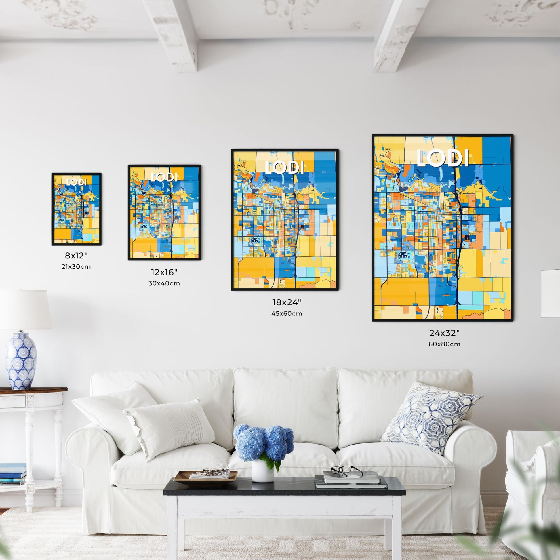 LODI CALIFORNIA Vibrant Colorful Art Map Poster Blue Orange