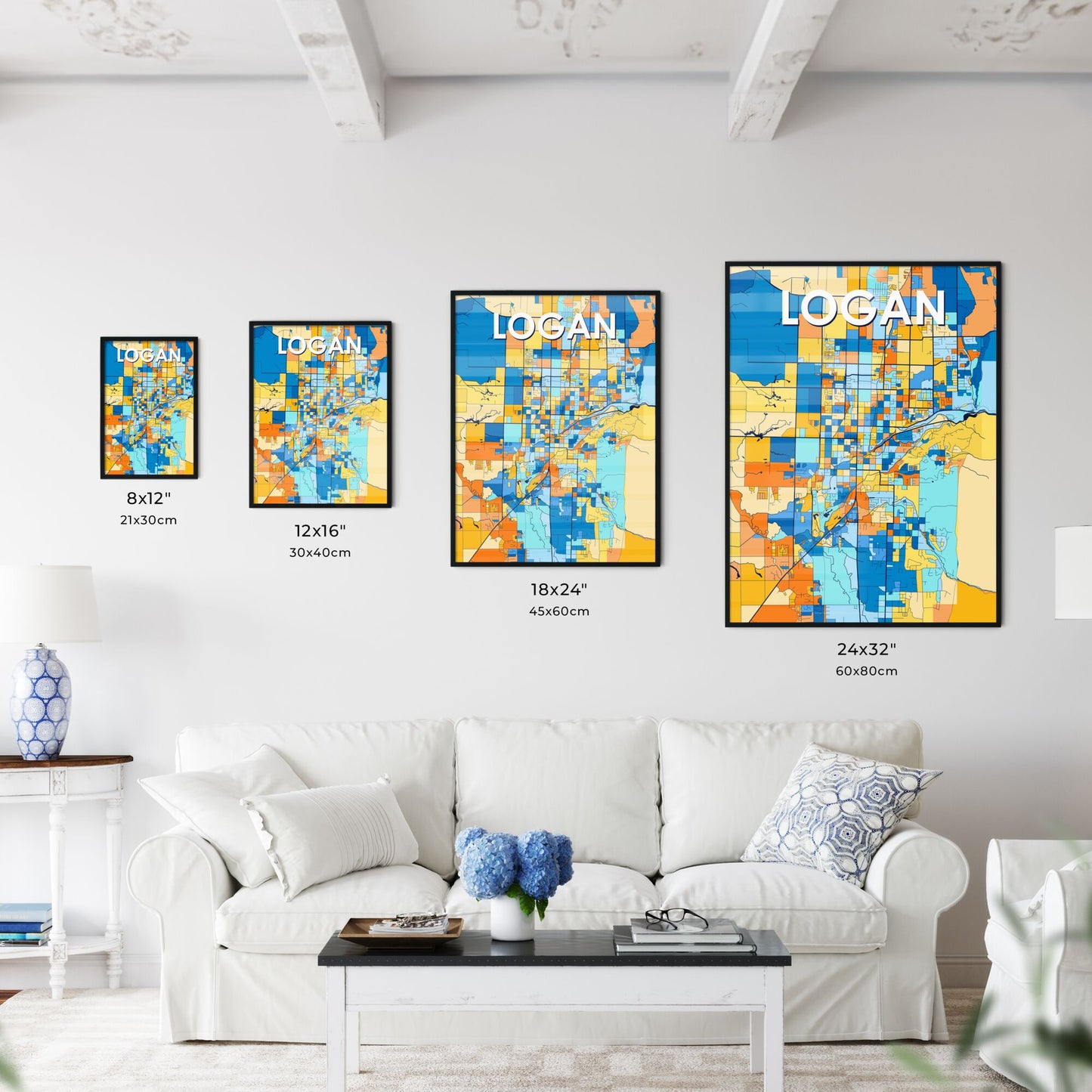 LOGAN UTAH Vibrant Colorful Art Map Poster Blue Orange