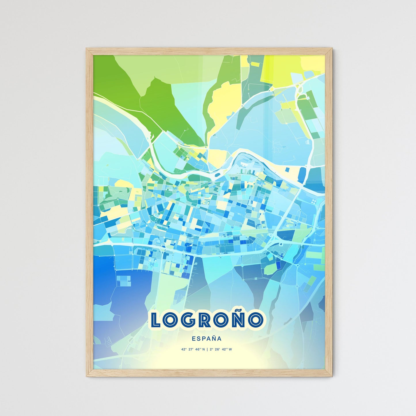 Colorful Logroño Spain Fine Art Map Cool Blue