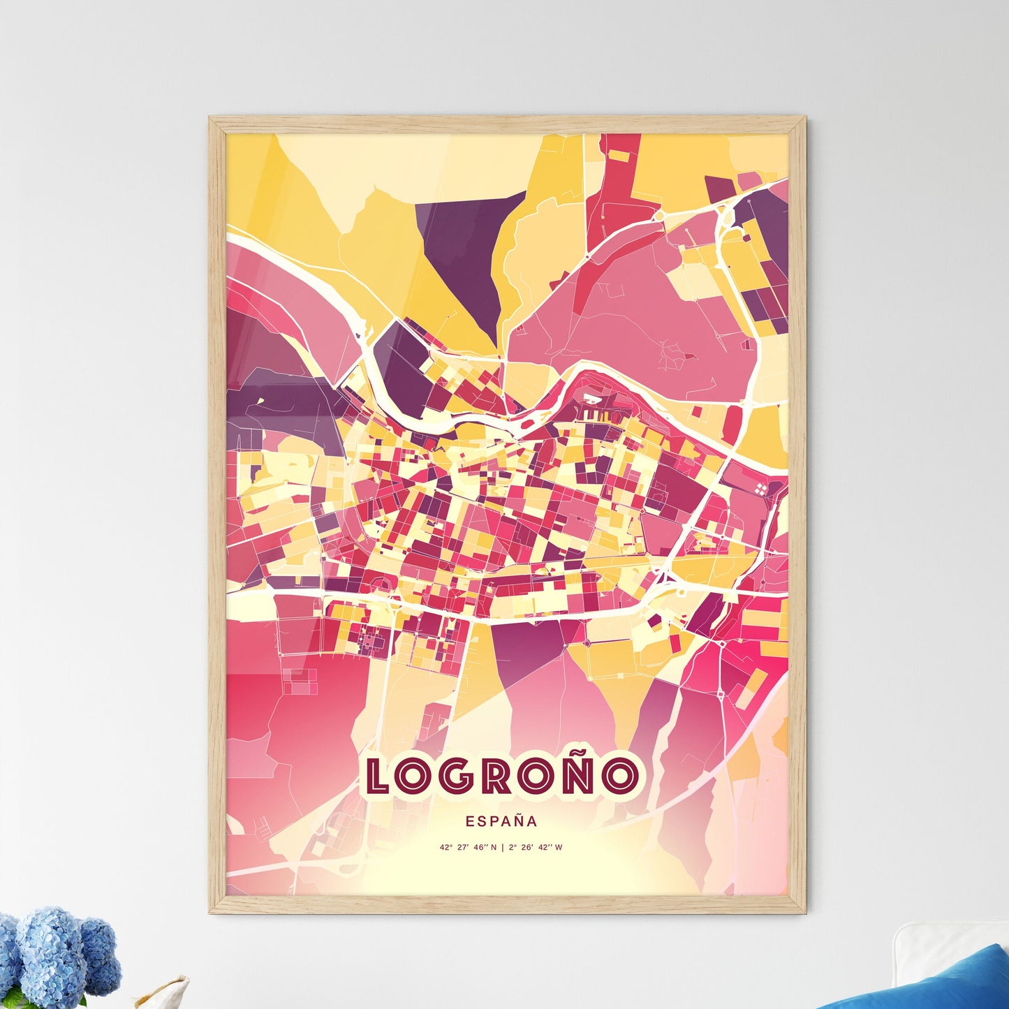 Colorful Logroño Spain Fine Art Map Hot Red