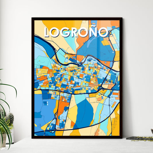 LOGROÑO SPAIN Vibrant Colorful Art Map Poster Blue Orange