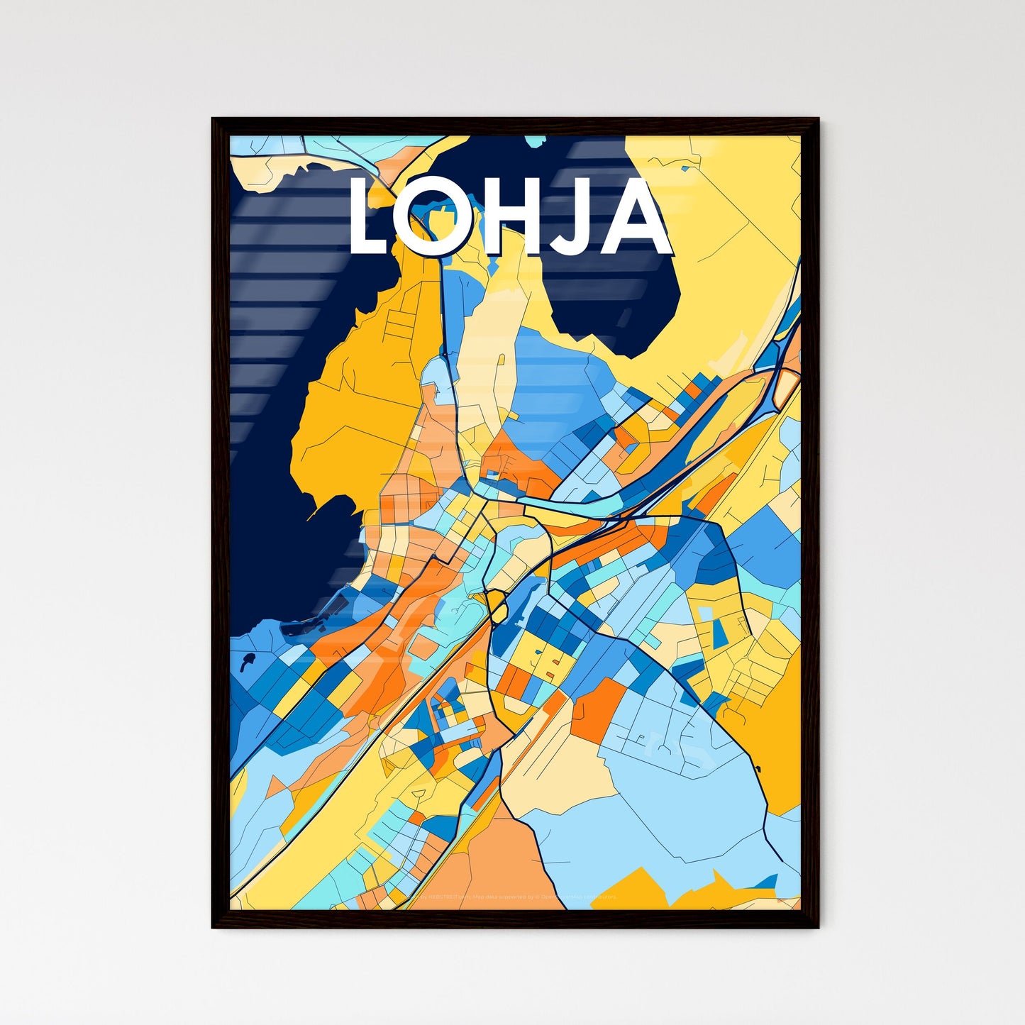 LOHJA FINLAND Vibrant Colorful Art Map Poster Blue Orange