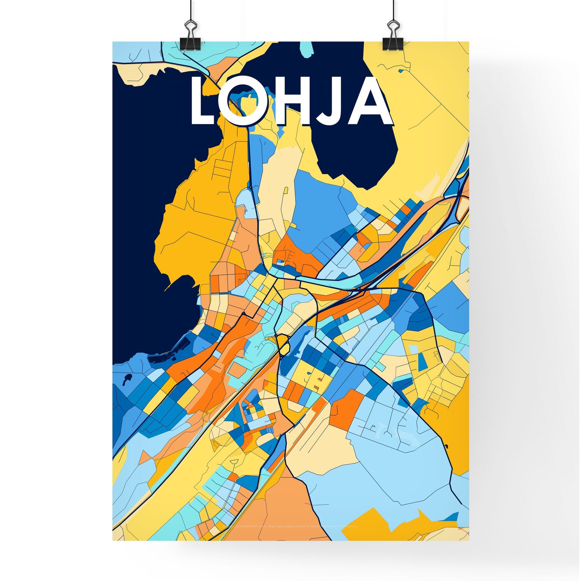 LOHJA FINLAND Vibrant Colorful Art Map Poster Blue Orange