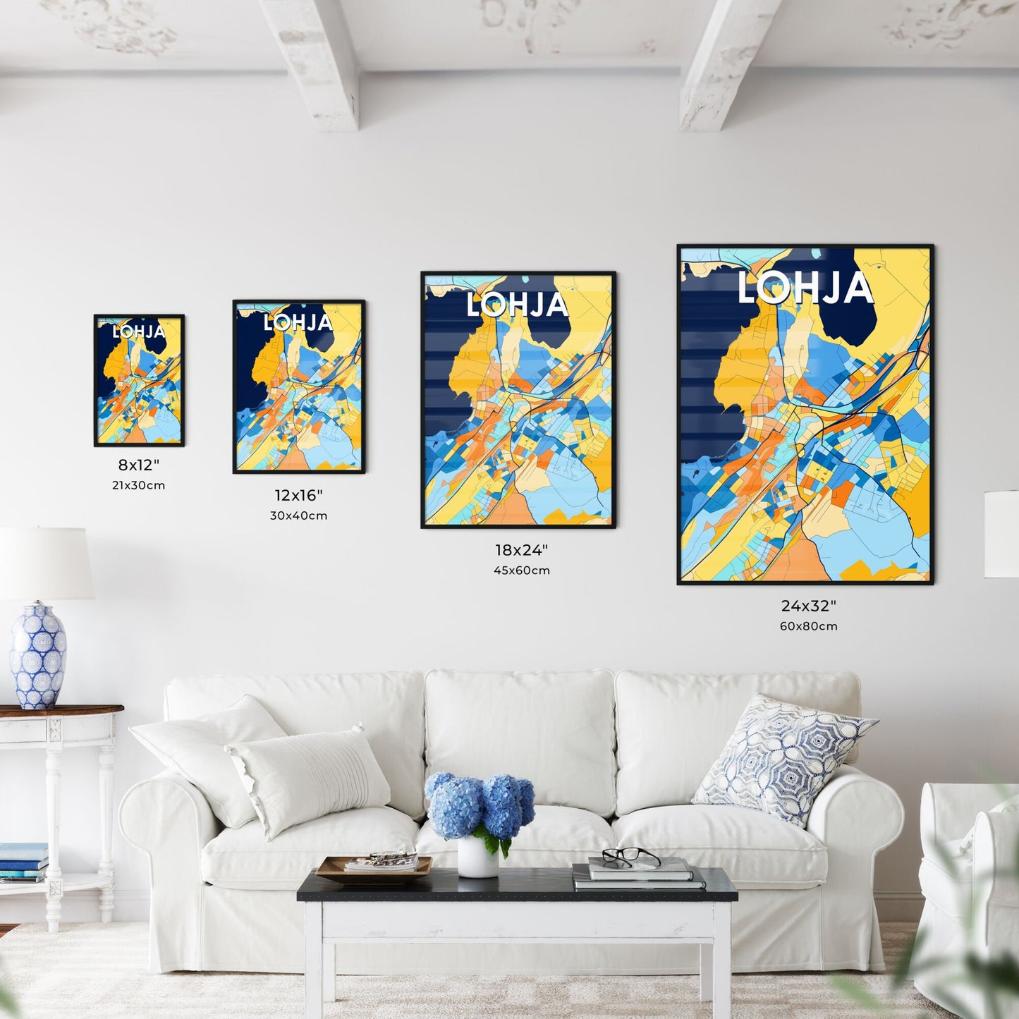 LOHJA FINLAND Vibrant Colorful Art Map Poster Blue Orange