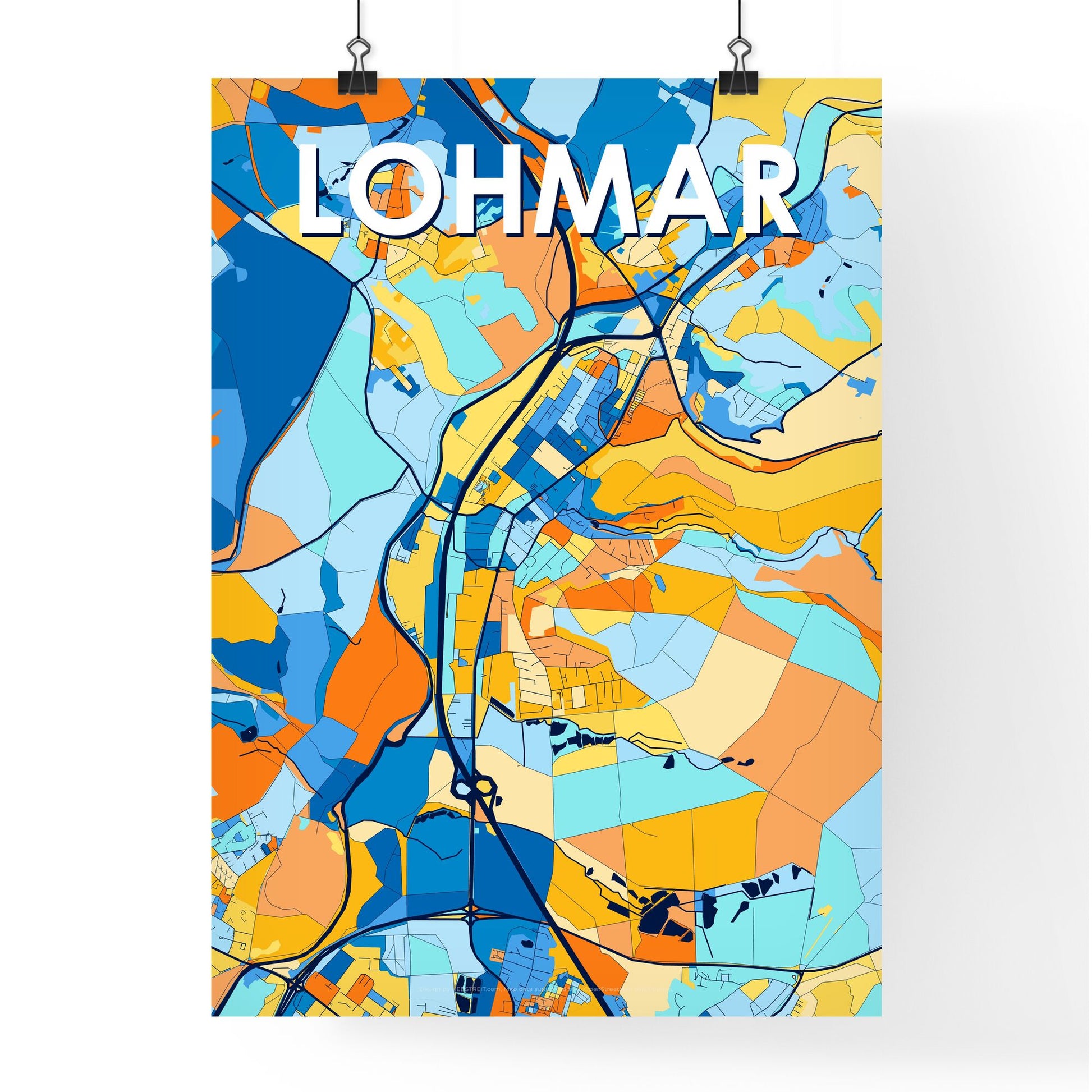 LOHMAR GERMANY Vibrant Colorful Art Map Poster Blue Orange