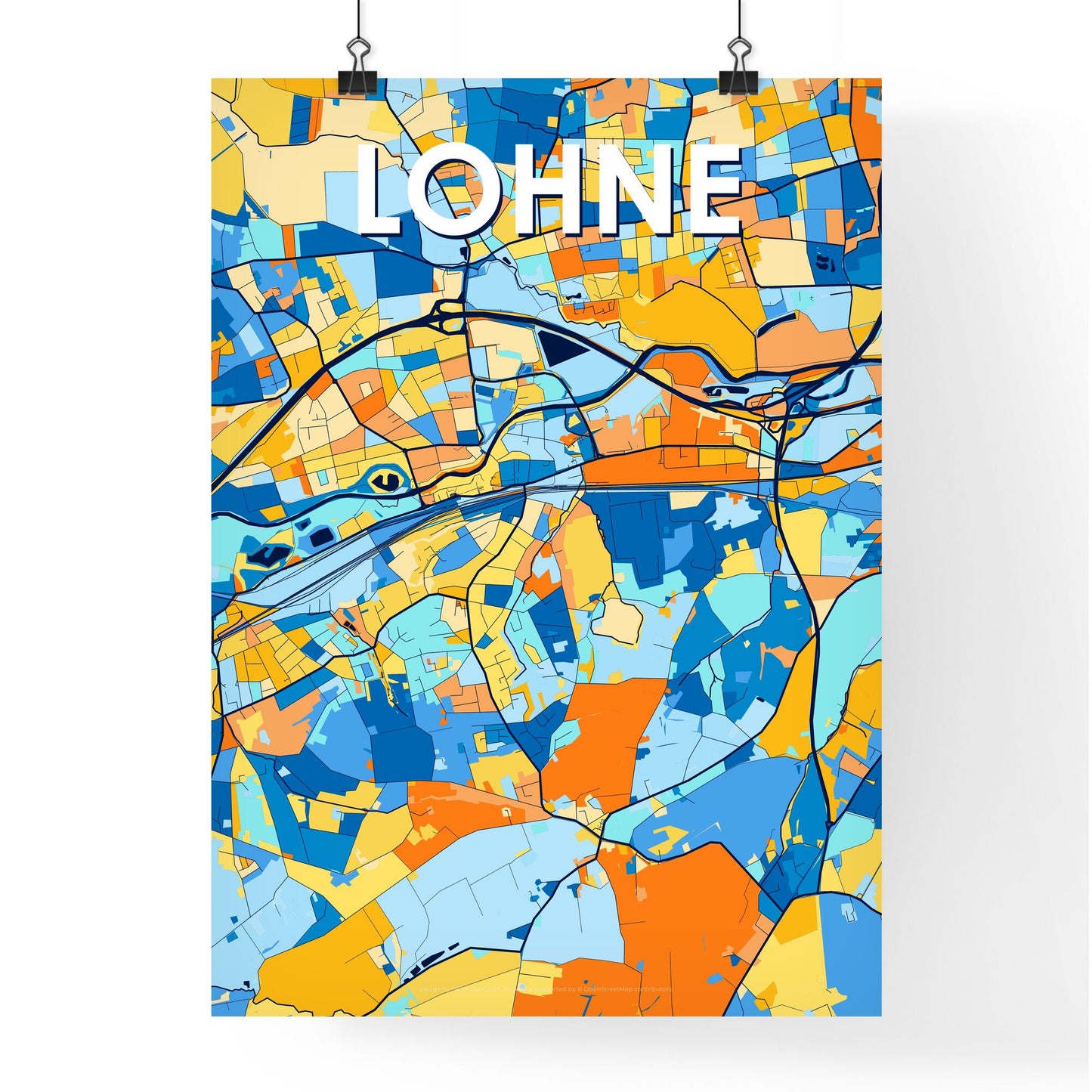 LOHNE GERMANY Vibrant Colorful Art Map Poster Blue Orange