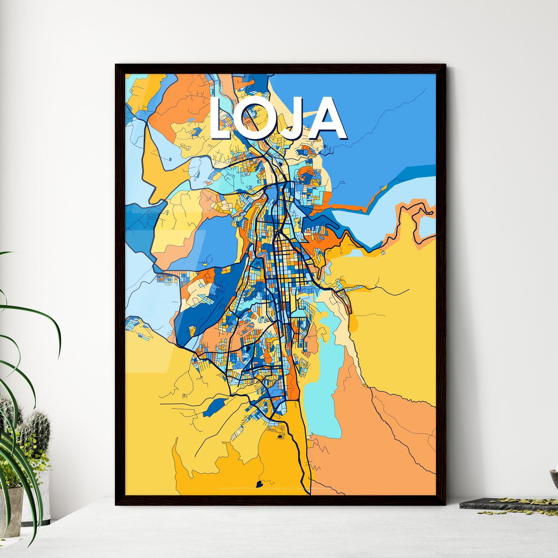 LOJA ECUADOR Vibrant Colorful Art Map Poster Blue Orange