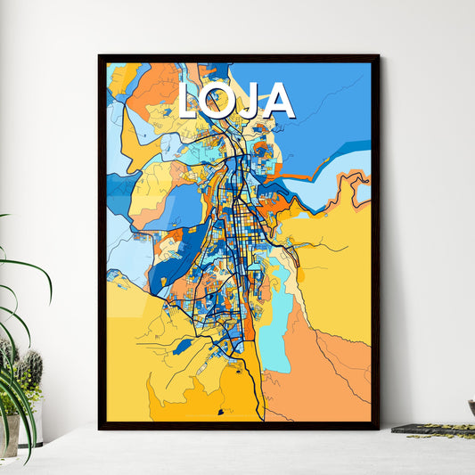 LOJA ECUADOR Vibrant Colorful Art Map Poster Blue Orange