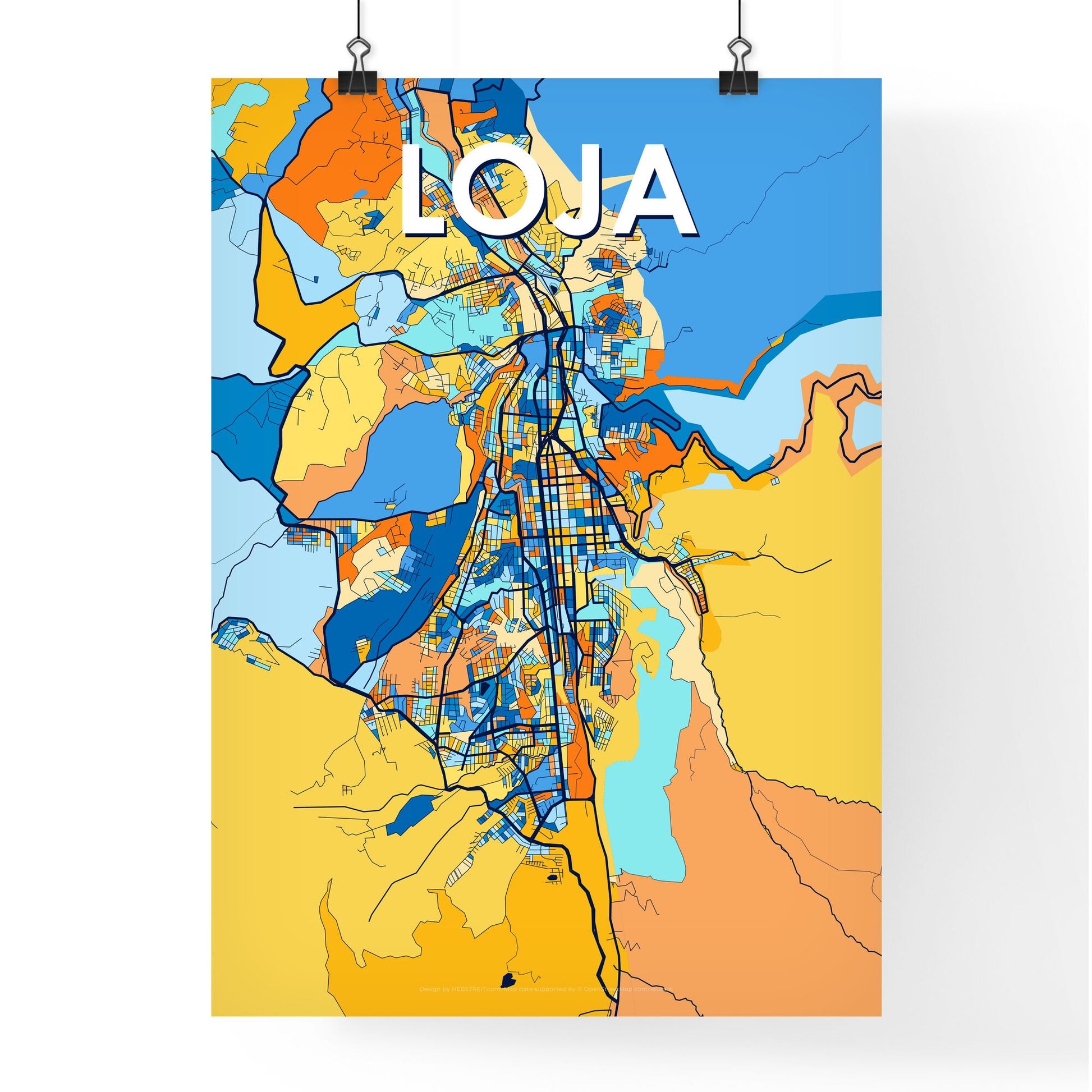 LOJA ECUADOR Vibrant Colorful Art Map Poster Blue Orange