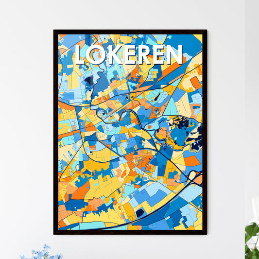 LOKEREN BELGIUM Vibrant Colorful Art Map Poster Blue Orange