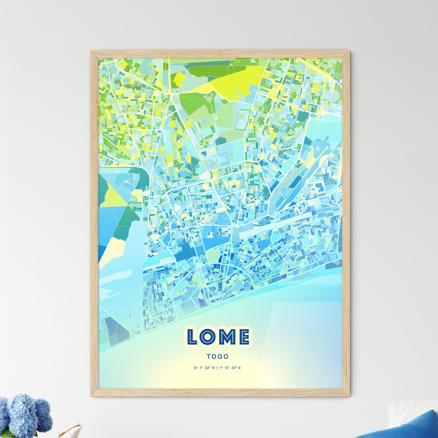 Colorful Lome Togo Fine Art Map Cool Blue