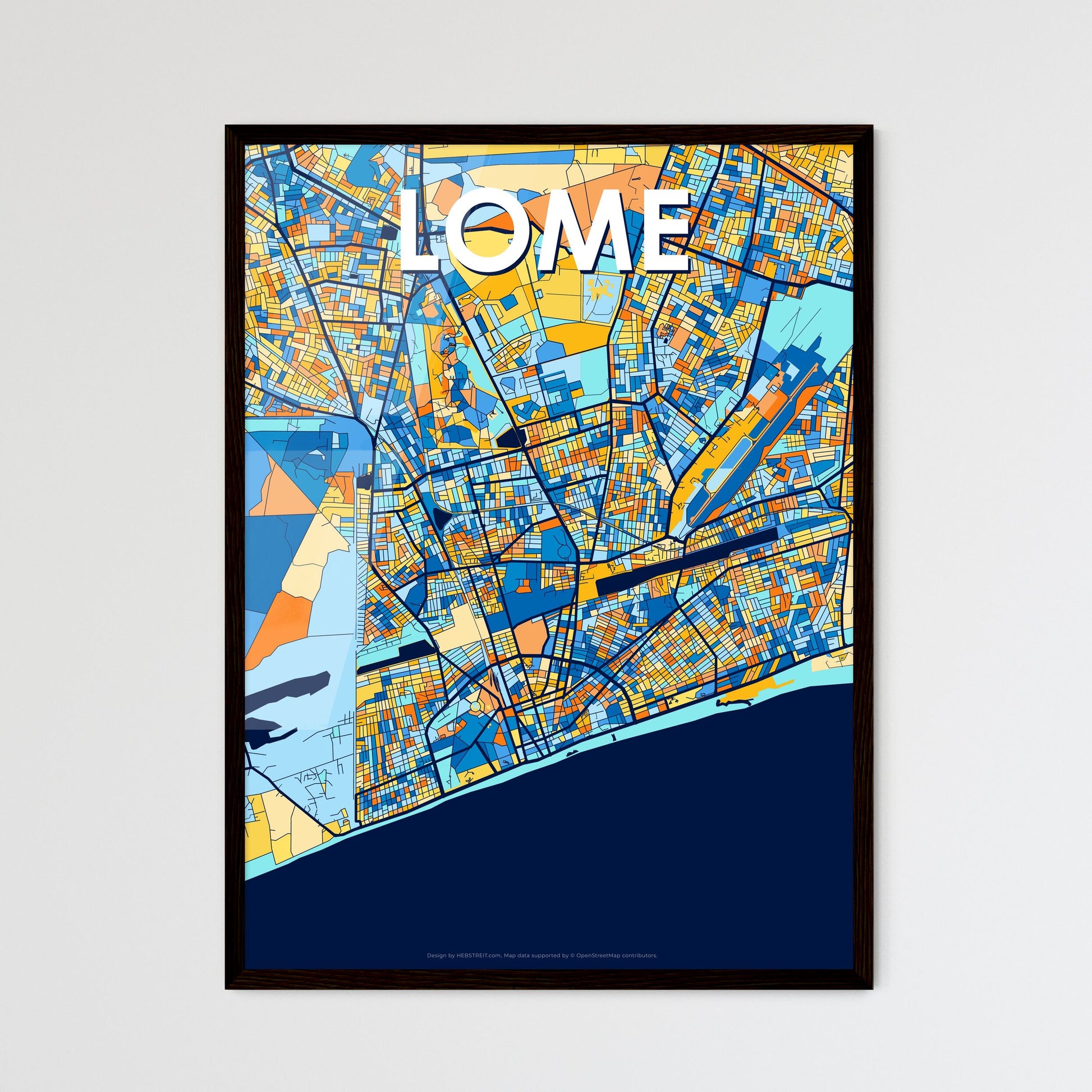 LOME TOGO Vibrant Colorful Art Map Poster Blue Orange