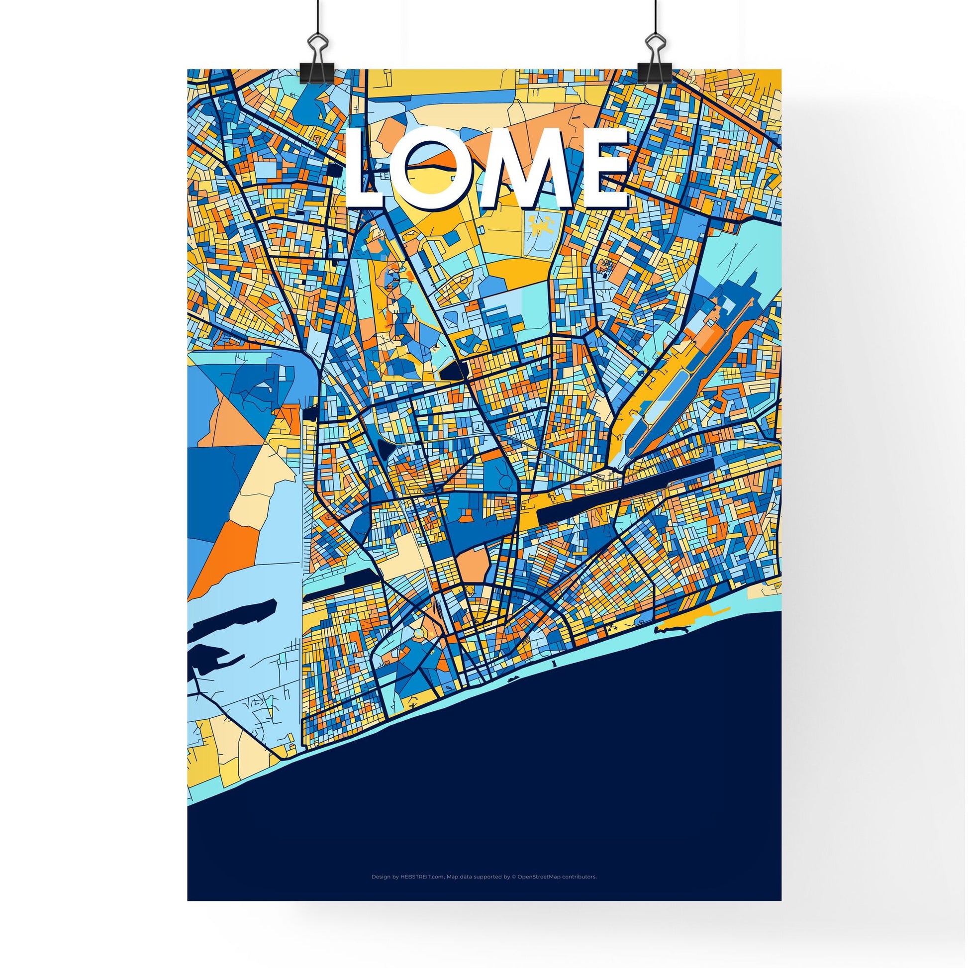 LOME TOGO Vibrant Colorful Art Map Poster Blue Orange