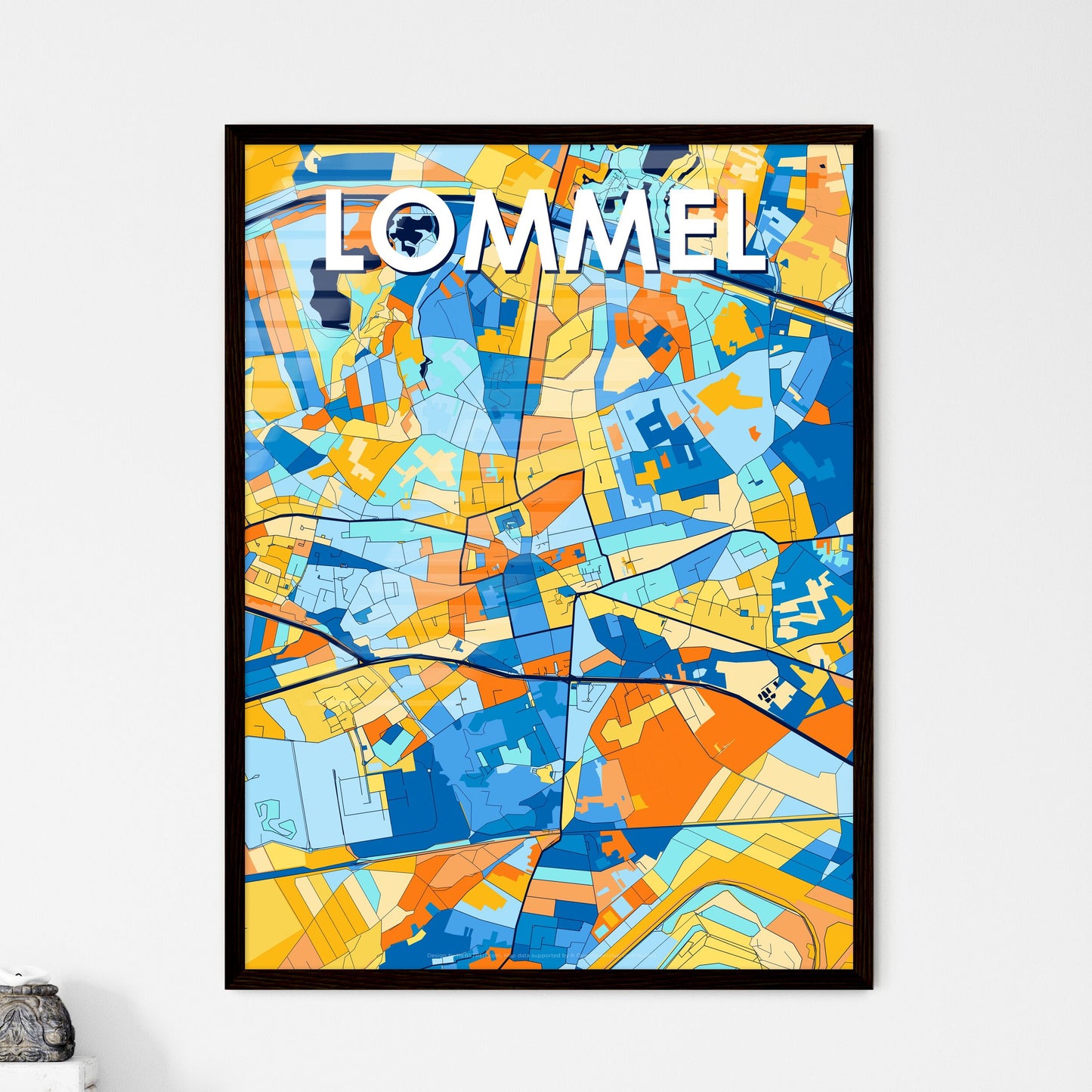 LOMMEL BELGIUM Vibrant Colorful Art Map Poster Blue Orange