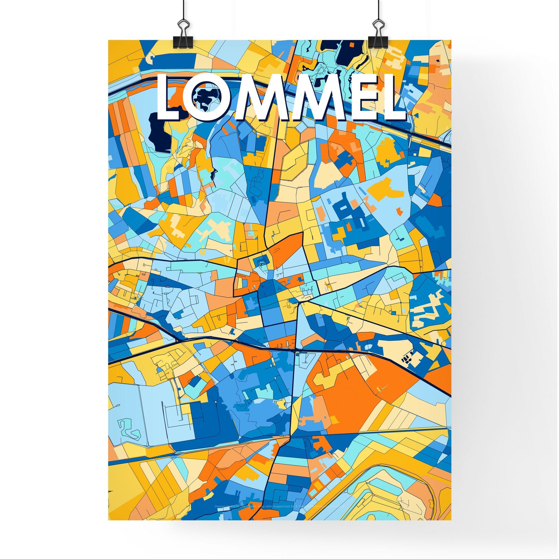 LOMMEL BELGIUM Vibrant Colorful Art Map Poster Blue Orange