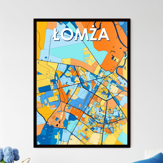 ŁOMŻA POLAND Vibrant Colorful Art Map Poster Blue Orange