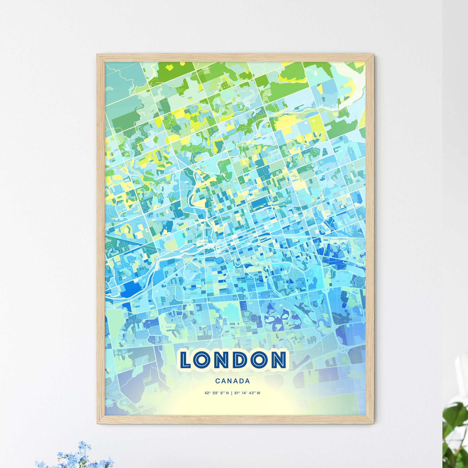 Colorful London Canada Fine Art Map Cool Blue