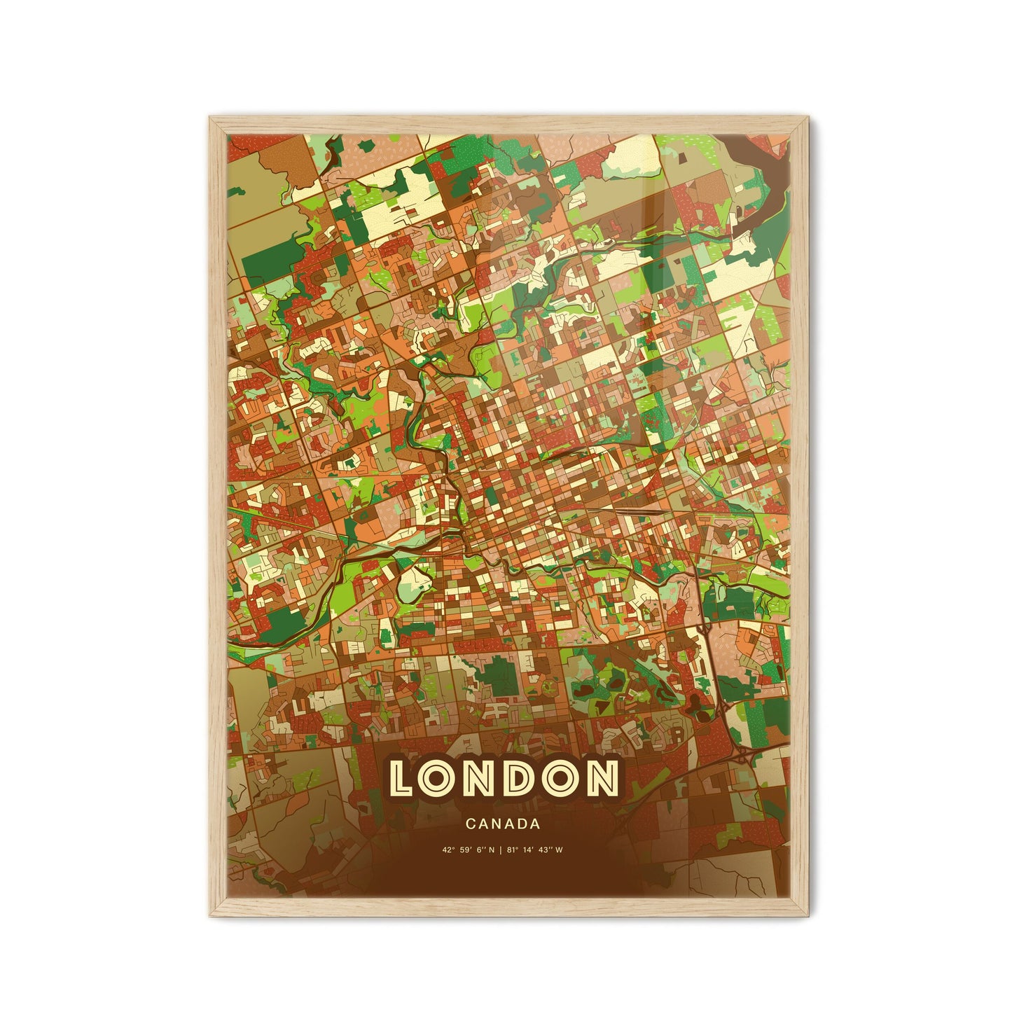 Colorful London Canada Fine Art Map Farmhouse