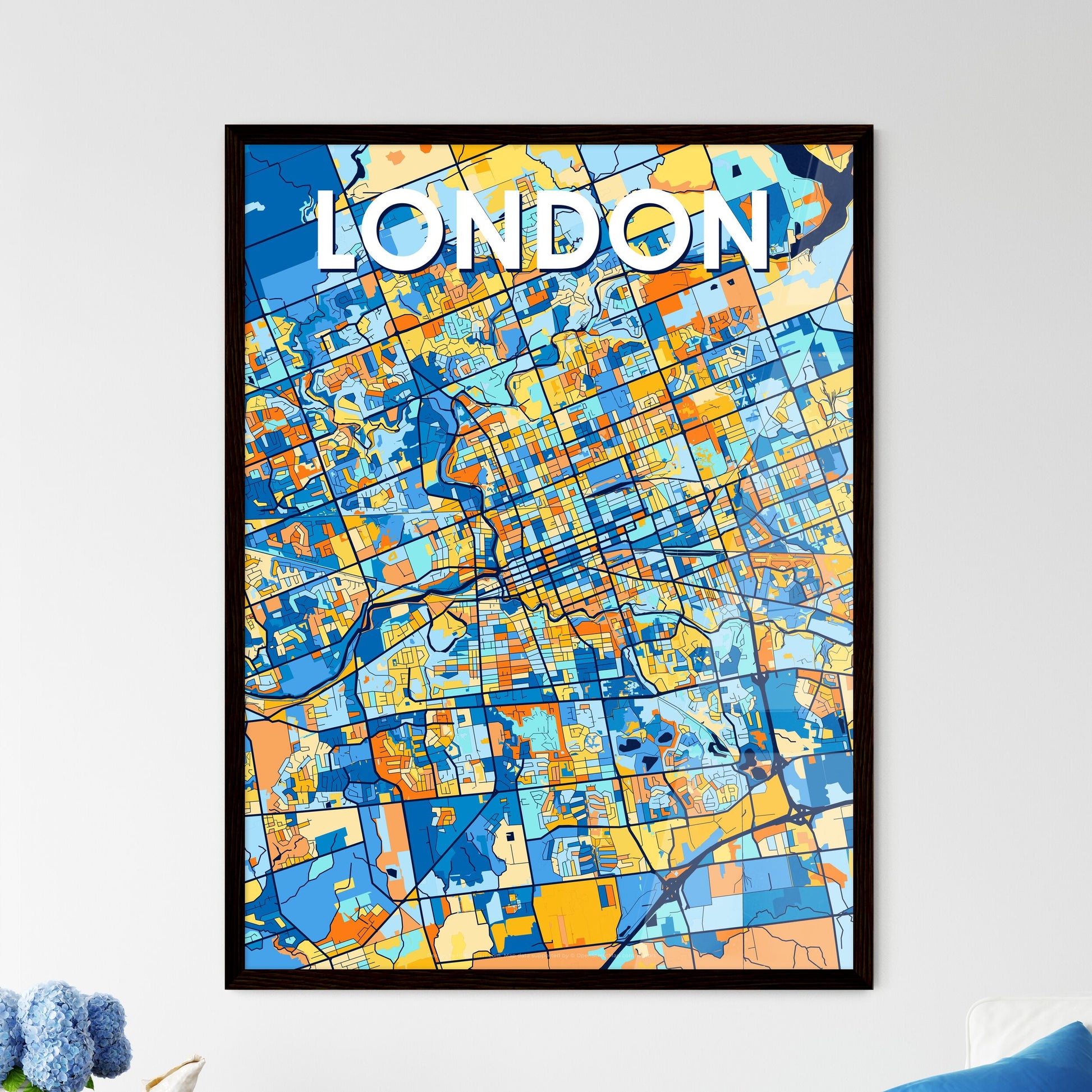 LONDON CANADA Vibrant Colorful Art Map Poster Blue Orange