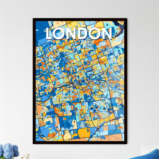 LONDON CANADA Vibrant Colorful Art Map Poster Blue Orange