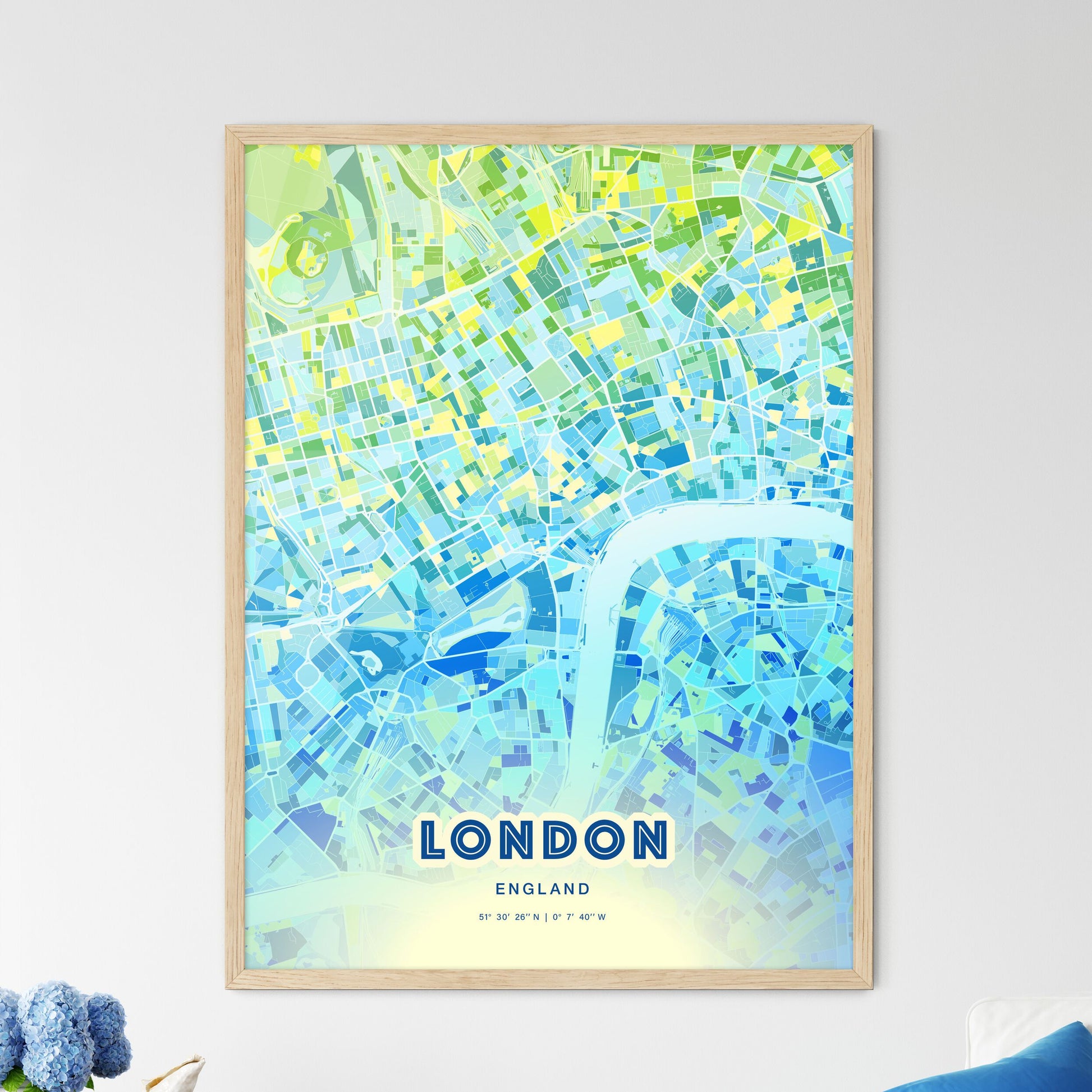 Colorful London England Fine Art Map Cool Blue