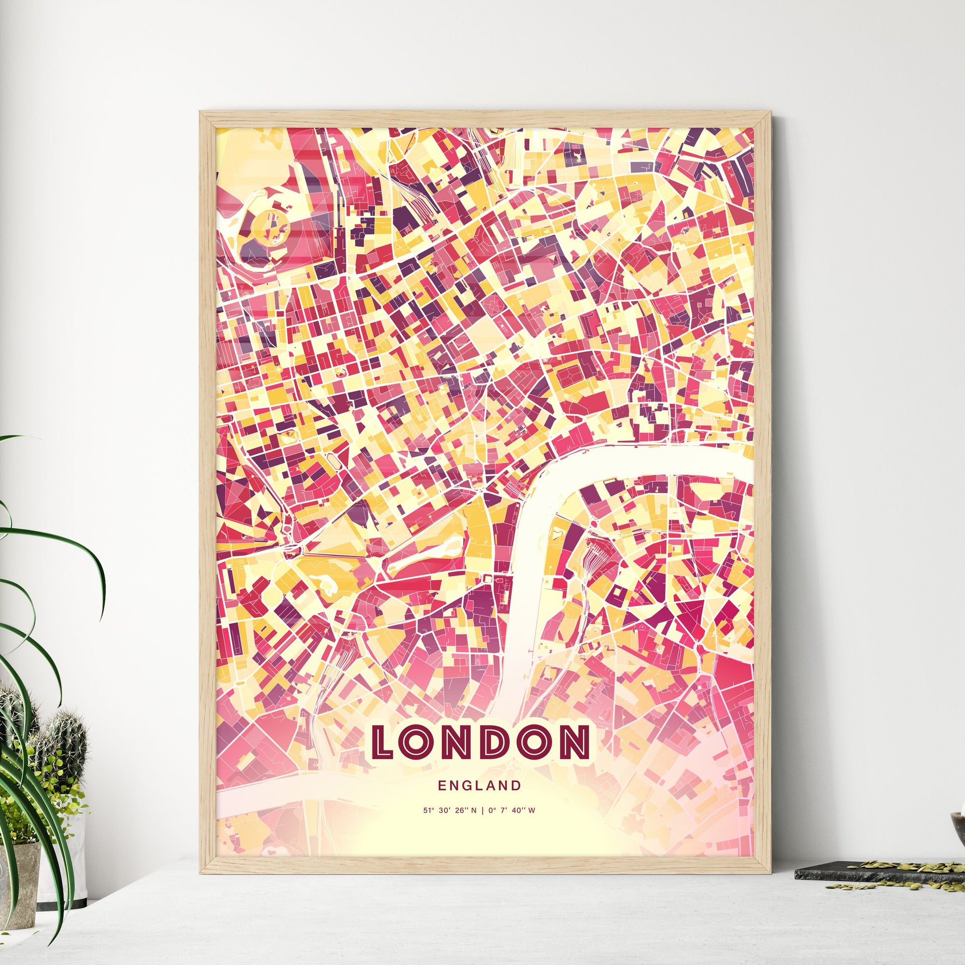 Colorful London England Fine Art Map Hot Red