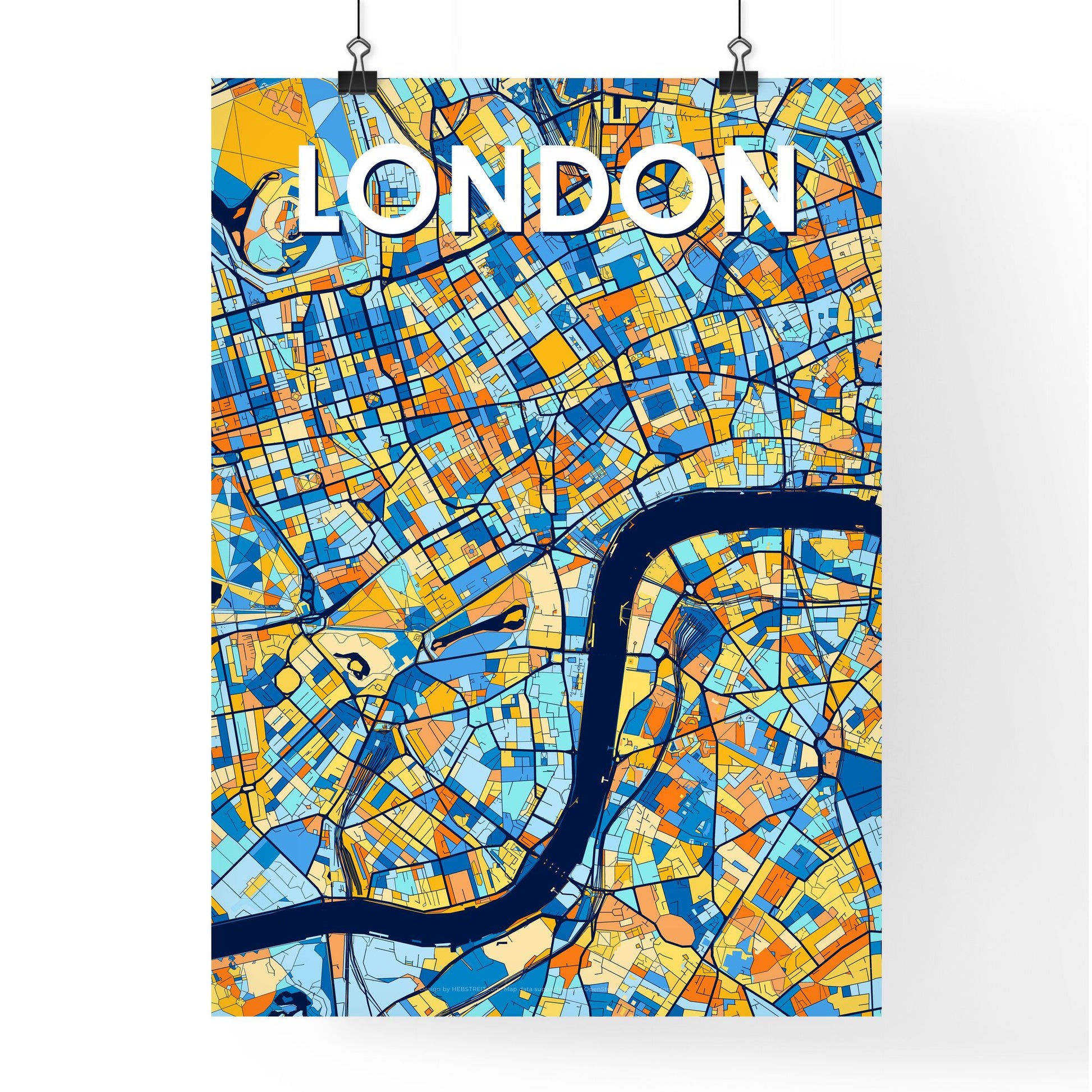 LONDON ENGLAND Vibrant Colorful Art Map Poster Blue Orange