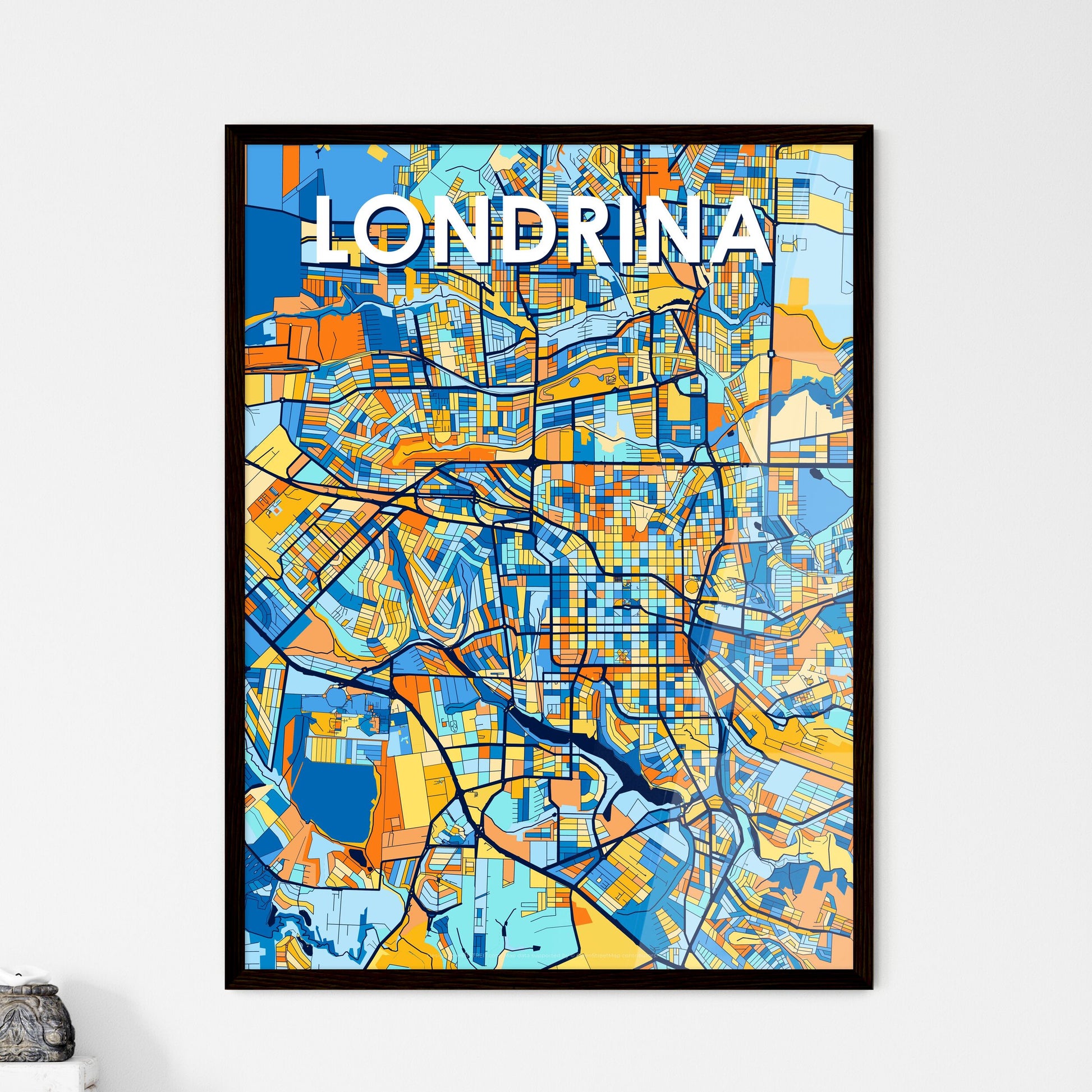 LONDRINA BRAZIL Vibrant Colorful Art Map Poster Blue Orange