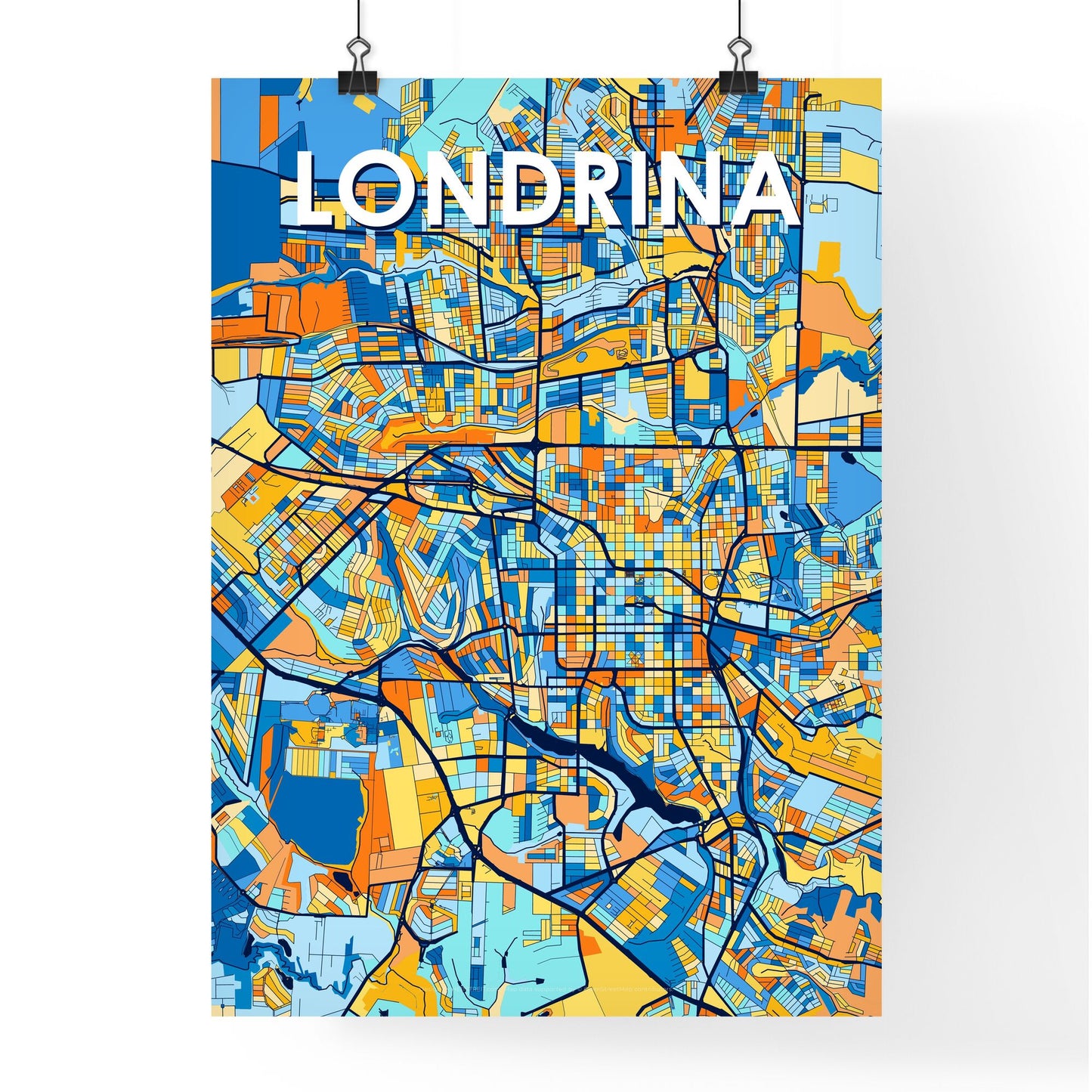 LONDRINA BRAZIL Vibrant Colorful Art Map Poster Blue Orange