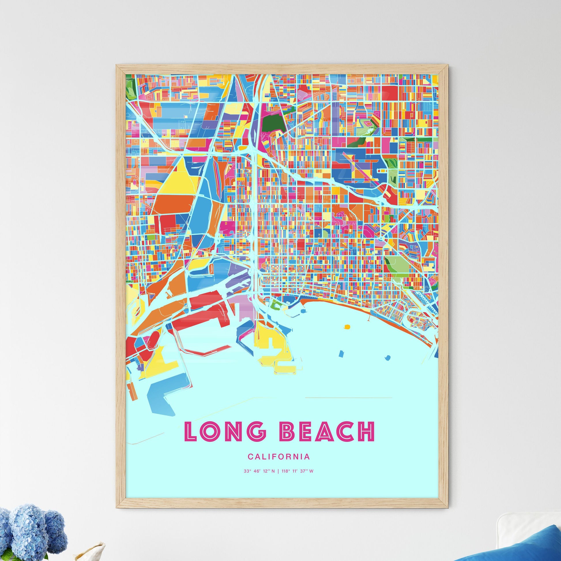 Colorful Long Beach California Fine Art Map Crazy Colors